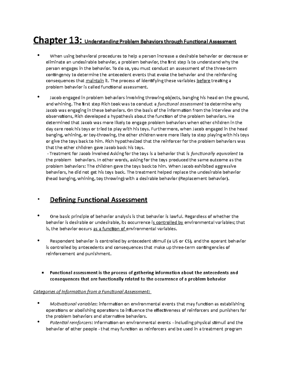 Chapter 13: Functional Assessment and Problem Behaviors Analysis - Studocu