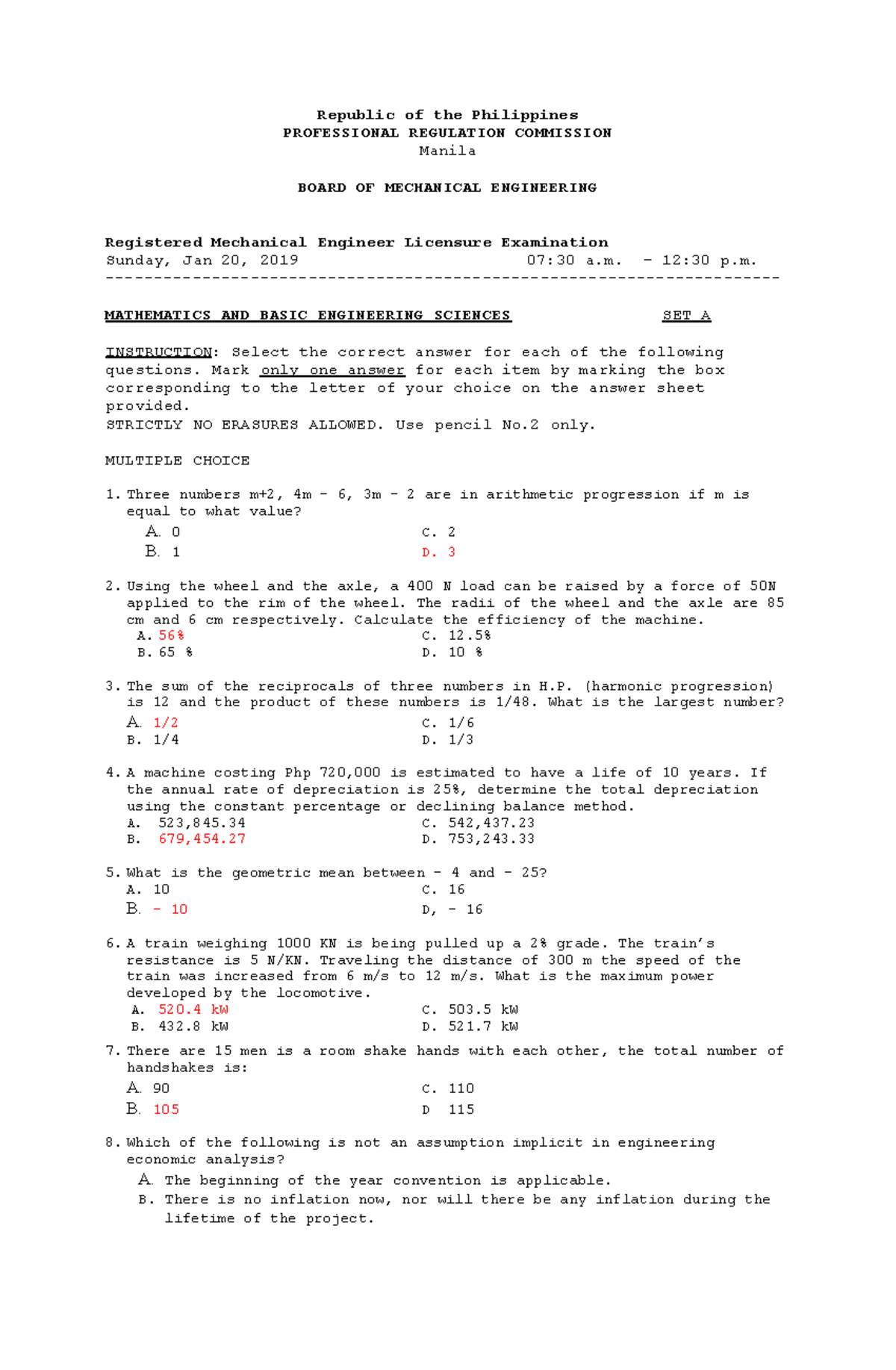 Mathematics and Engineering Sciences Exam Questions - ME 301 - Document Preview