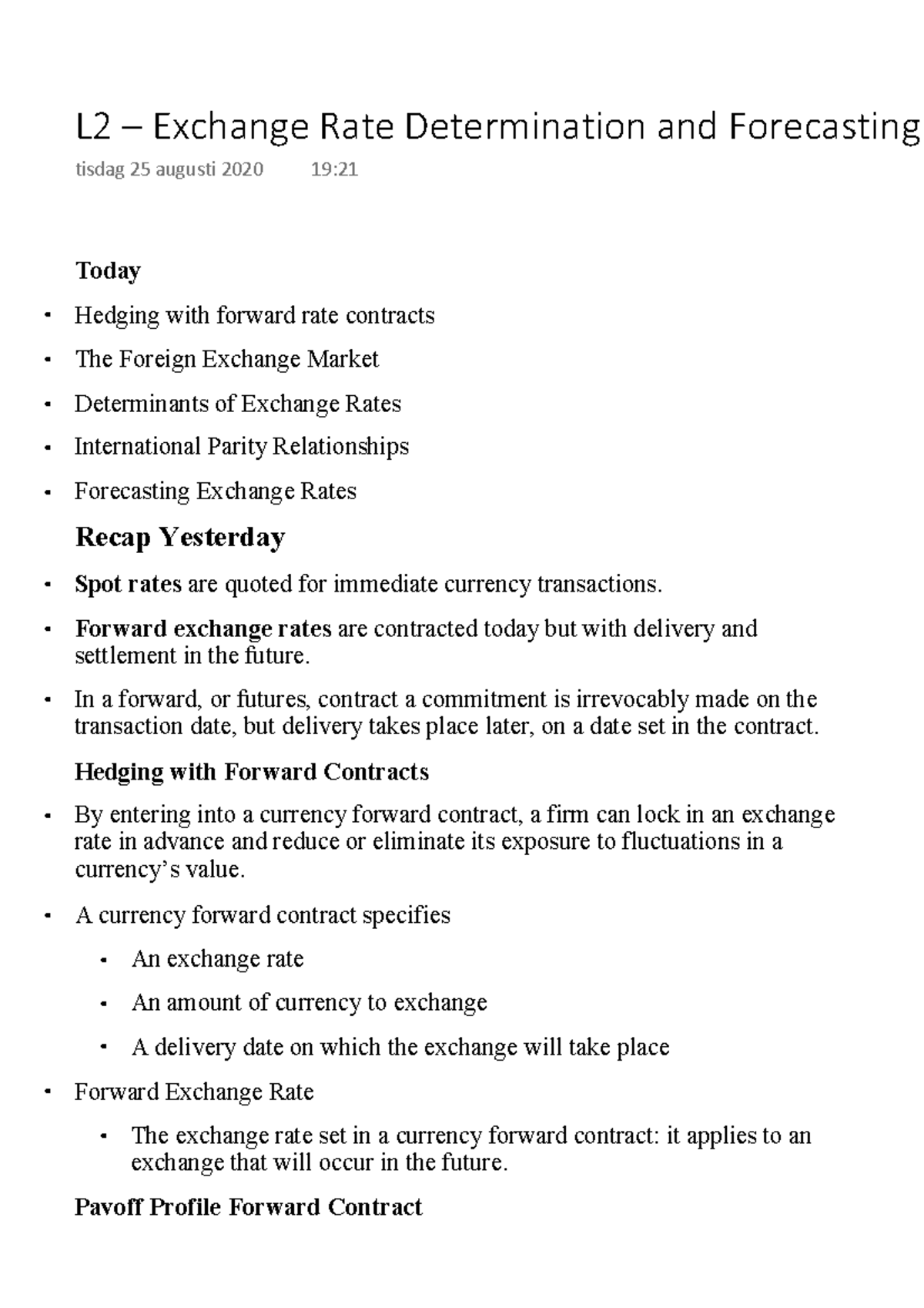 L2 – Forward Contracts and Exchange Rate Analysis Notes - Studocu