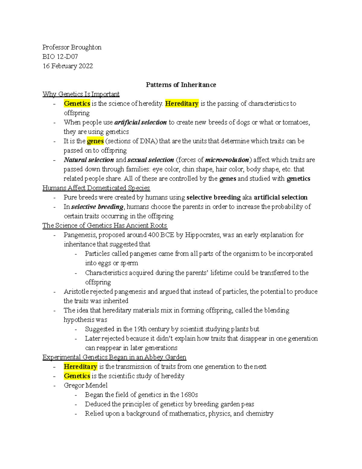 BIO 12-D07 LEC (5) Comprehensive Overview of Inheritance Patterns - Studocu