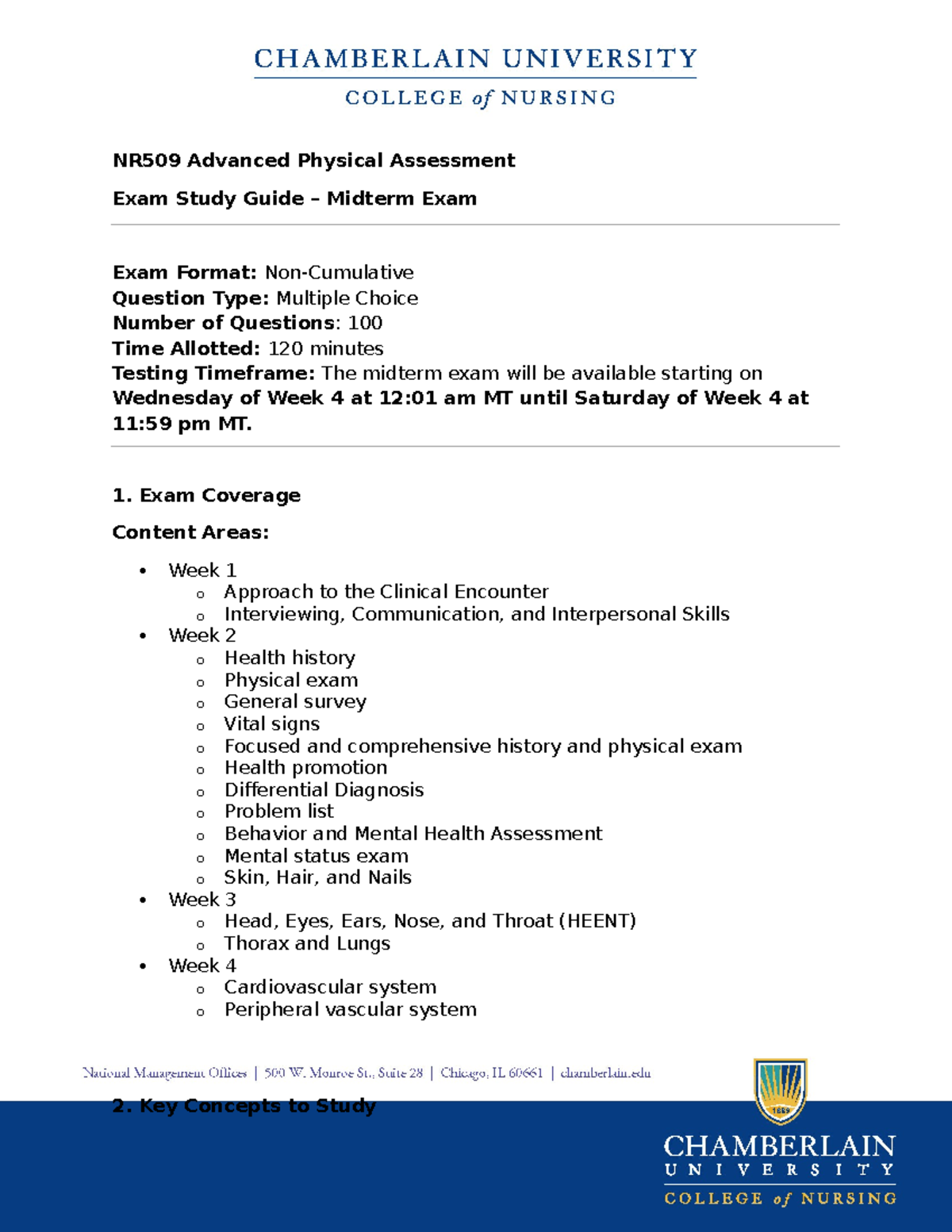 NR509 Advanced Physical Assessment Midterm Exam Study Guide - Studocu