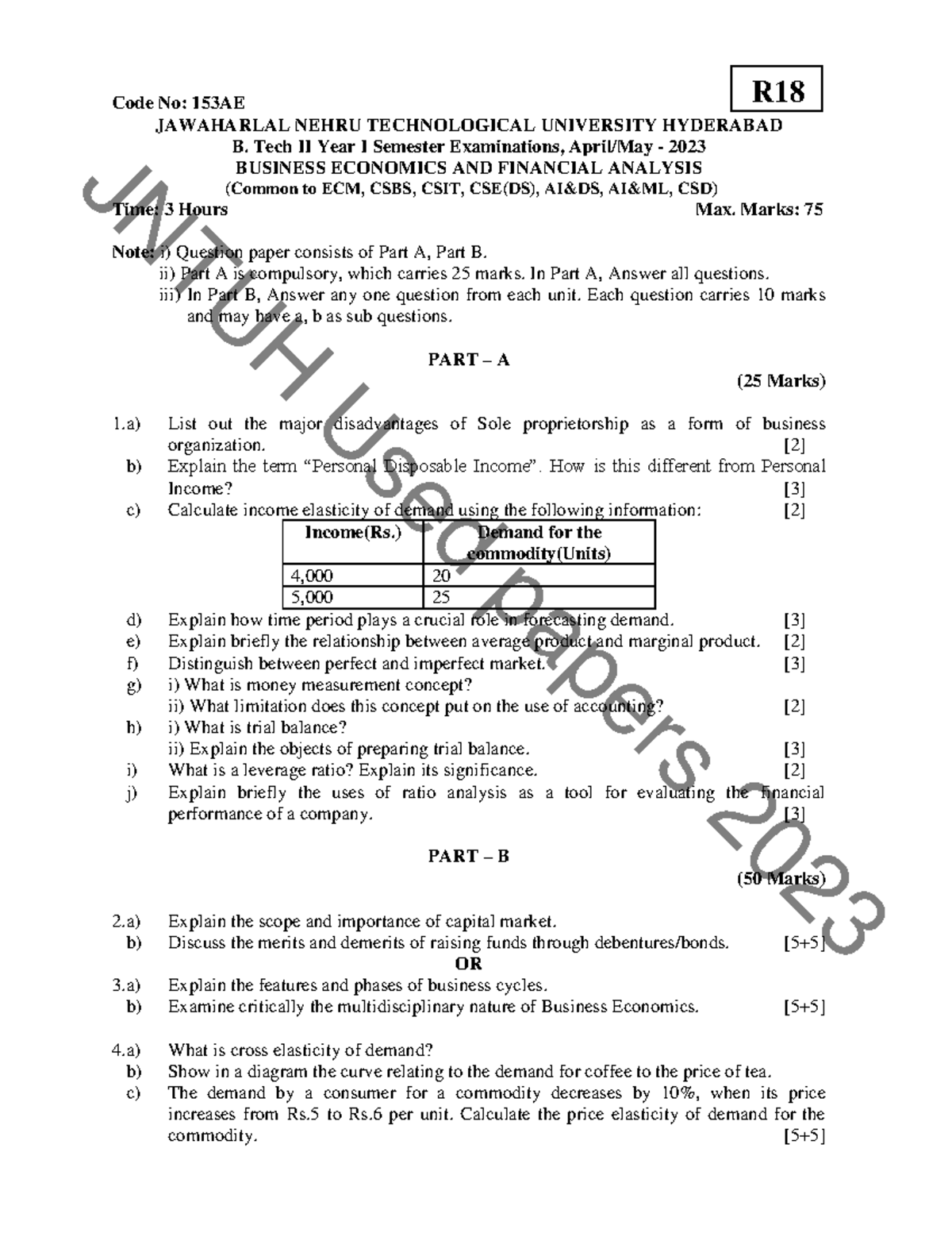 R18 BEFA - Previous Year Question Paper for Business Economics ...