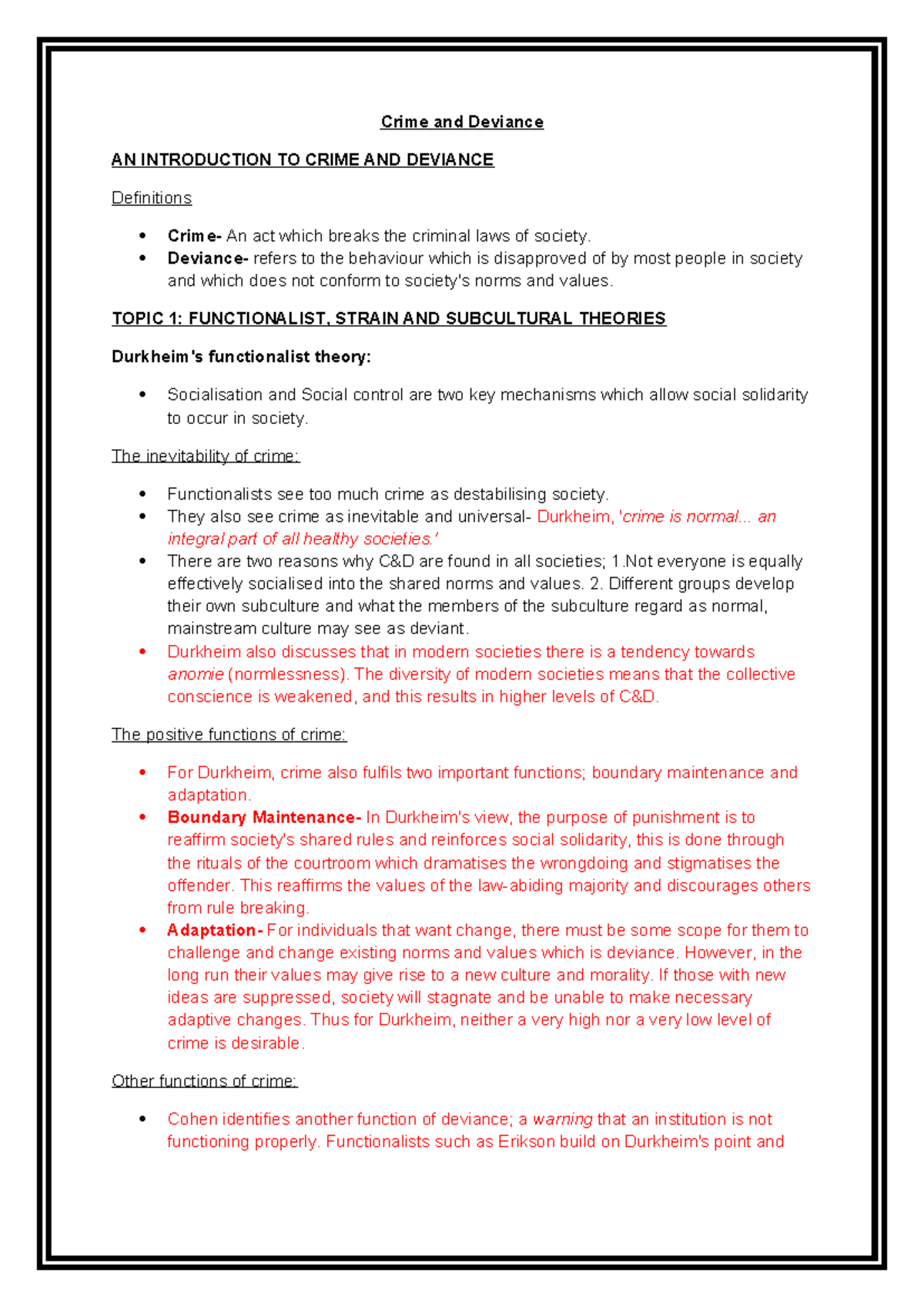 A2 Sociology Final Exam Notes: Crime and Deviance Overview - Studocu