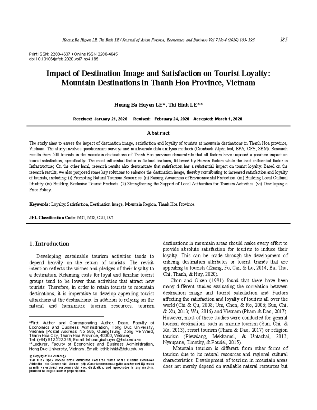 Impact of Destination Image and Satisfaction on Tourist Loyalty - Print ...