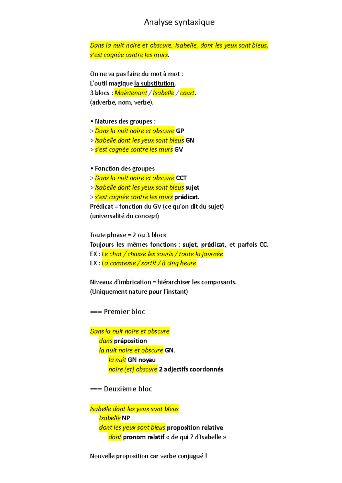 Analyse syntaxique (Fiche synthèse) - Étude des groupes et fonctions ...