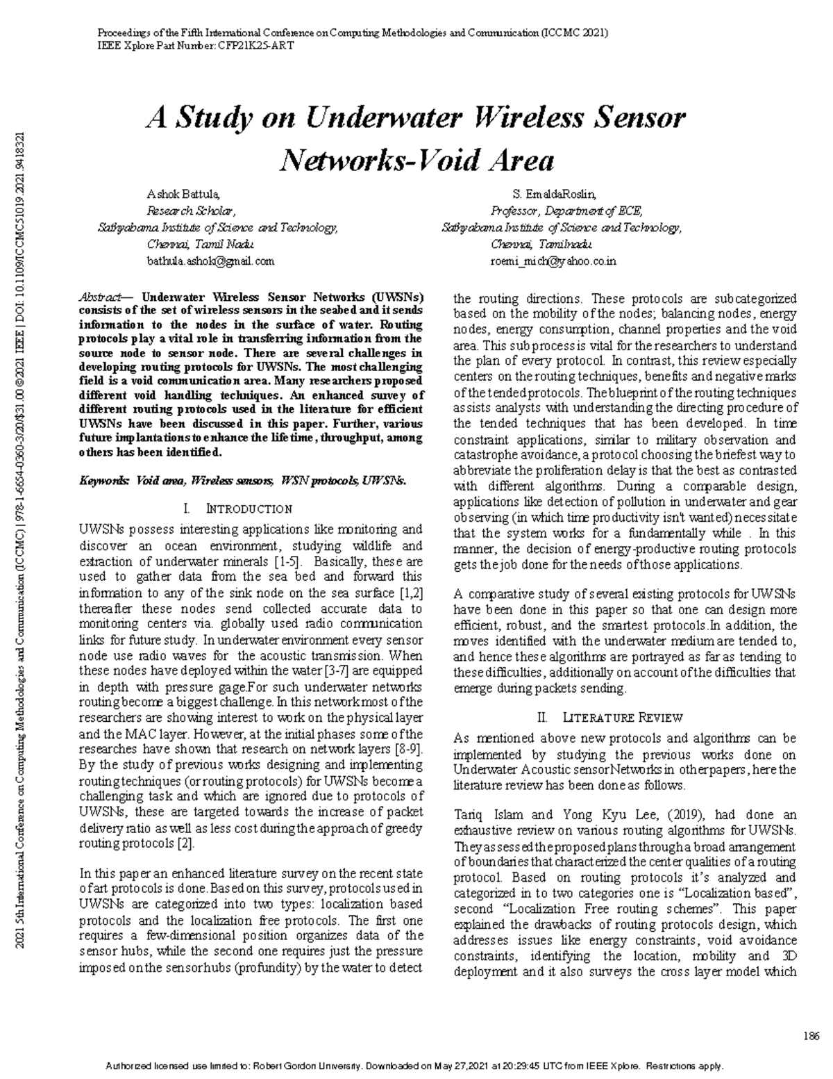 A Study on Routing Protocols for Underwater Wireless Sensor Networks ...