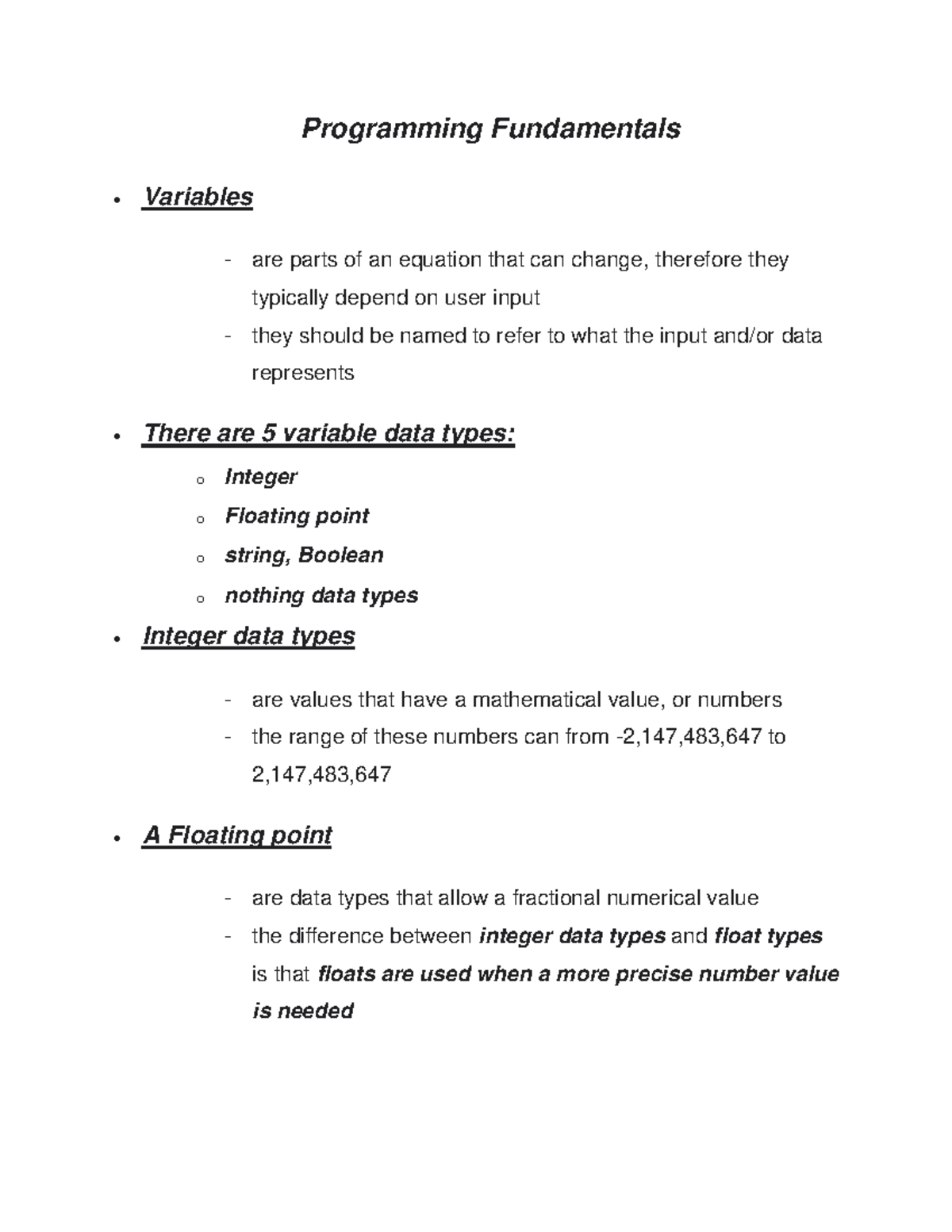 Programming Fundamentals: Understanding Variables and Data Types - Studocu