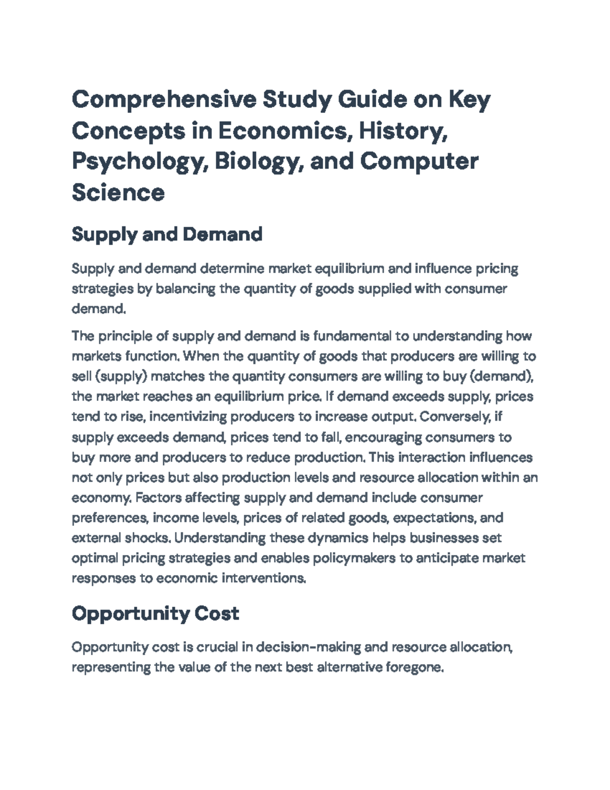 Comprehensive Study Guide on Economic & Historical Concepts (ECO 101 ...