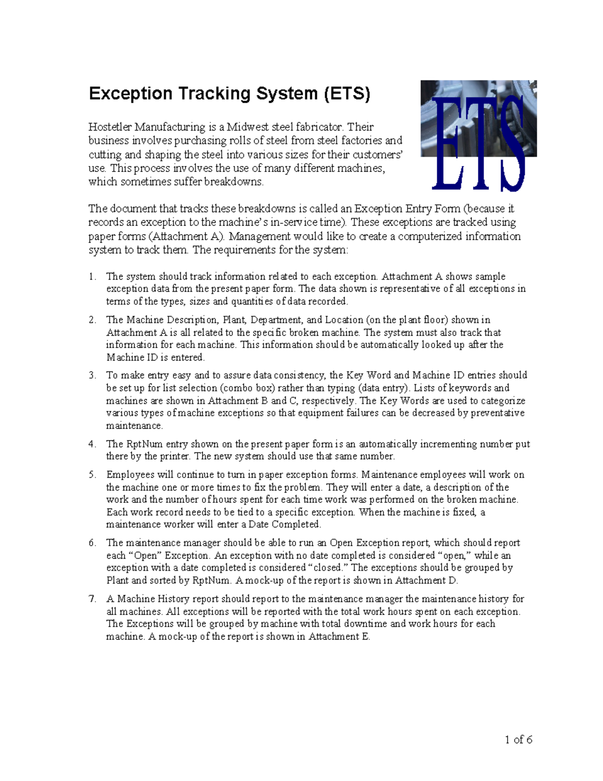 ETS Exception Tracking System Requirements Report - Studocu