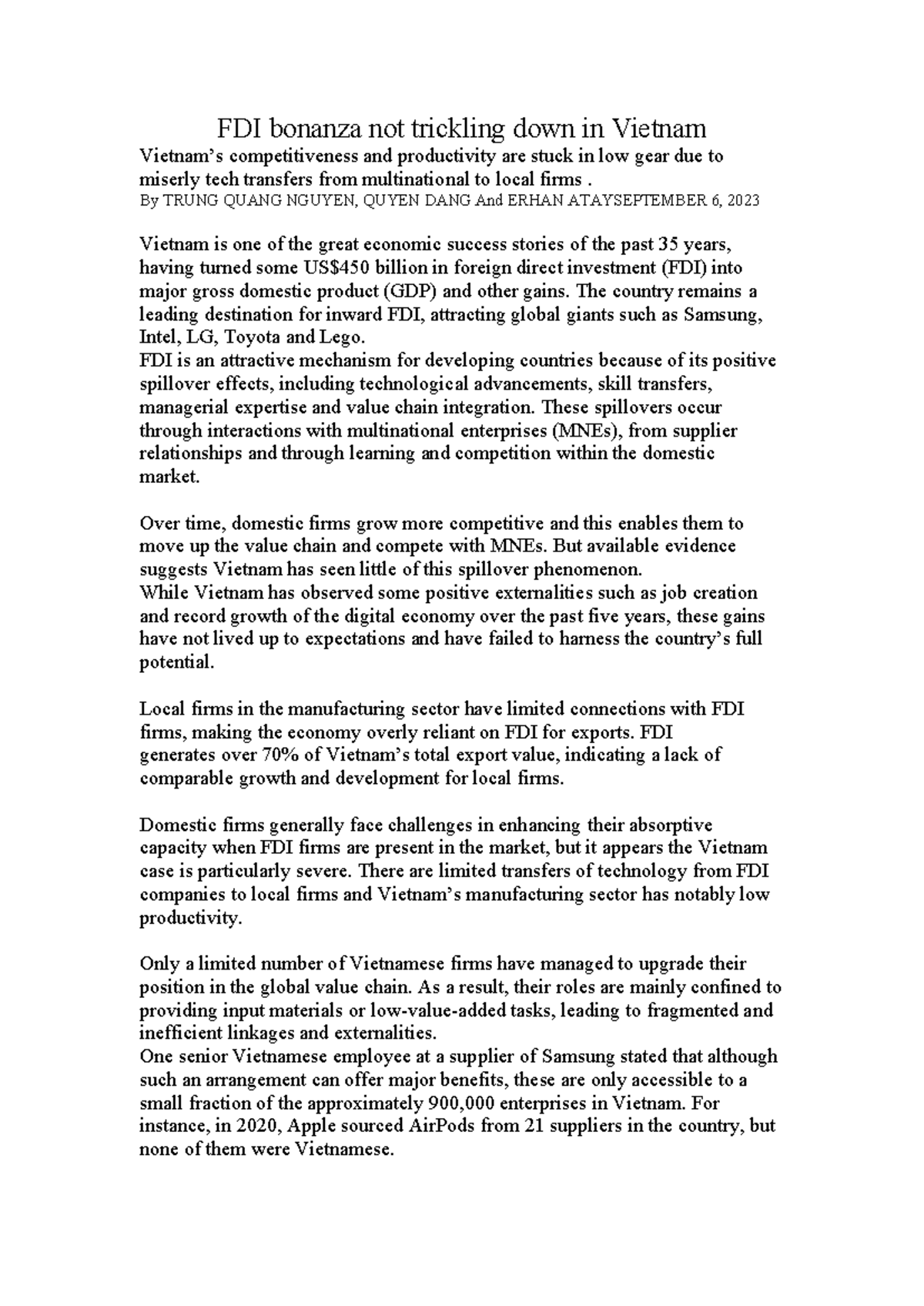 FDI Impact on Vietnam's Competitiveness: Challenges & Insights (NEWS 3 ...