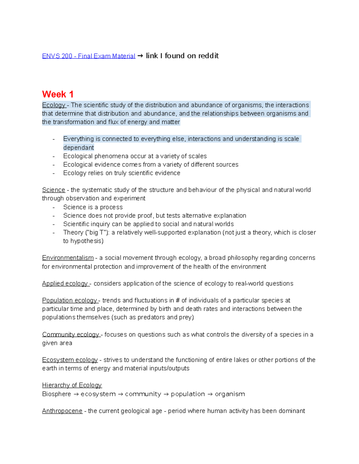 ENVS 200 Midterm Study Notes: Key Ecology and Evolution Concepts - Studocu