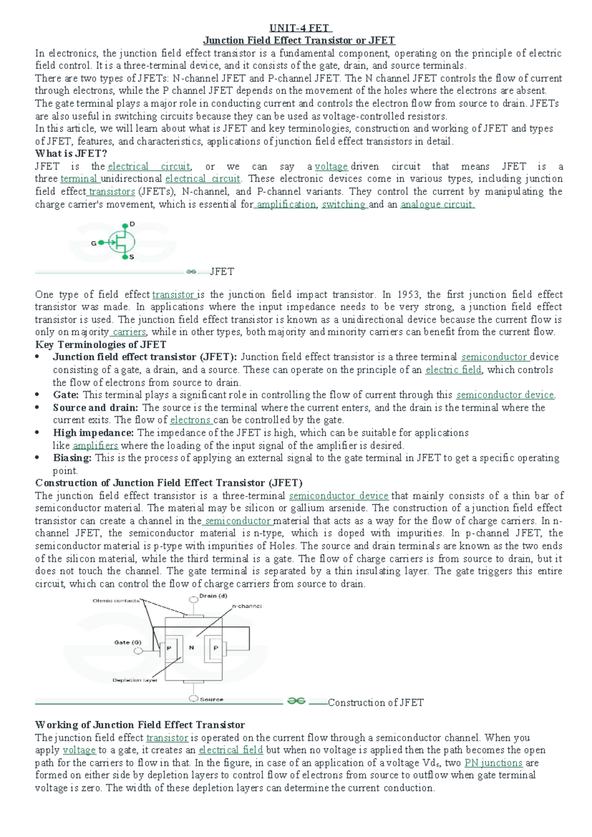 UNIT 4-FET: Understanding Junction Field Effect Transistors (JFET ...