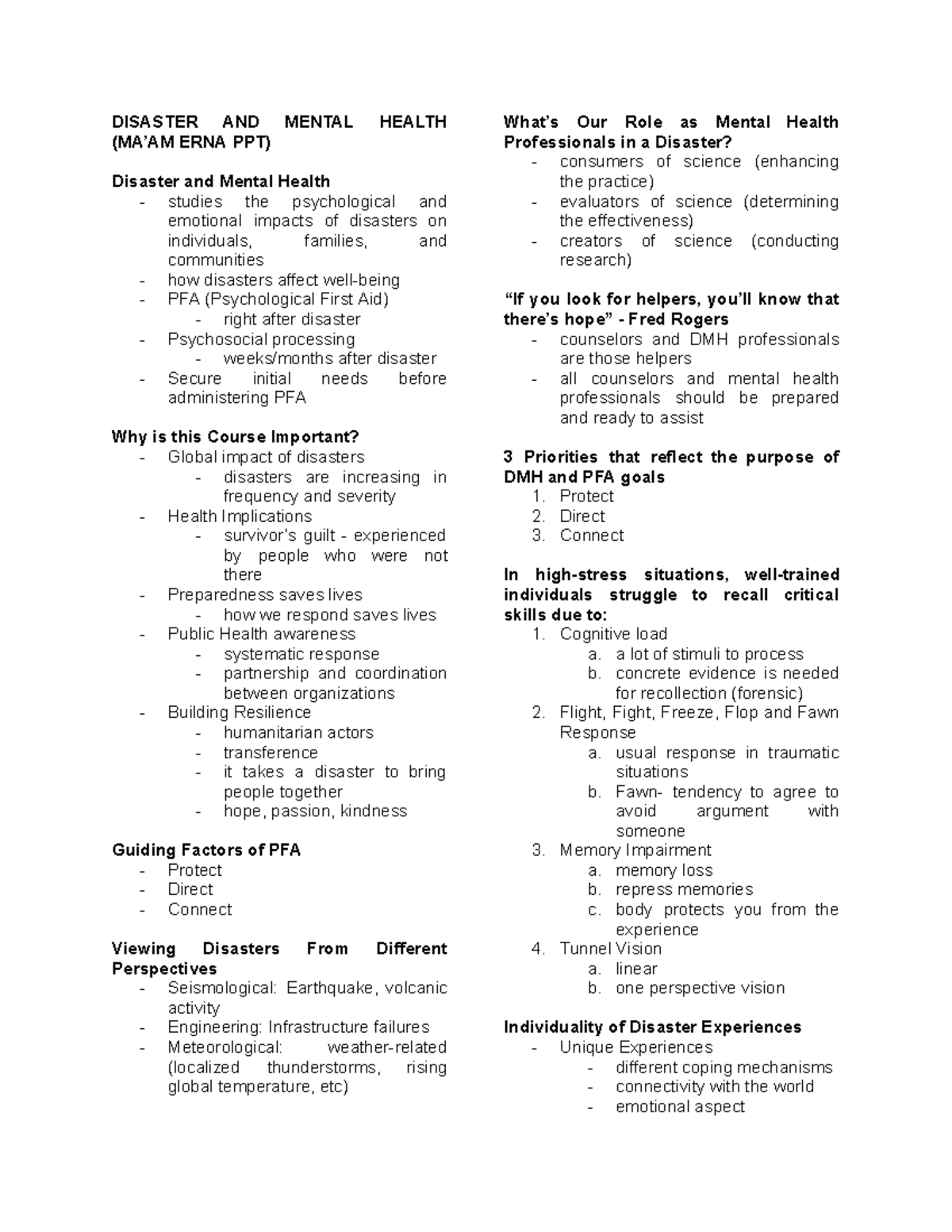 Disaster Mental Health (DMH) Overview: Impacts, Responses, and ...