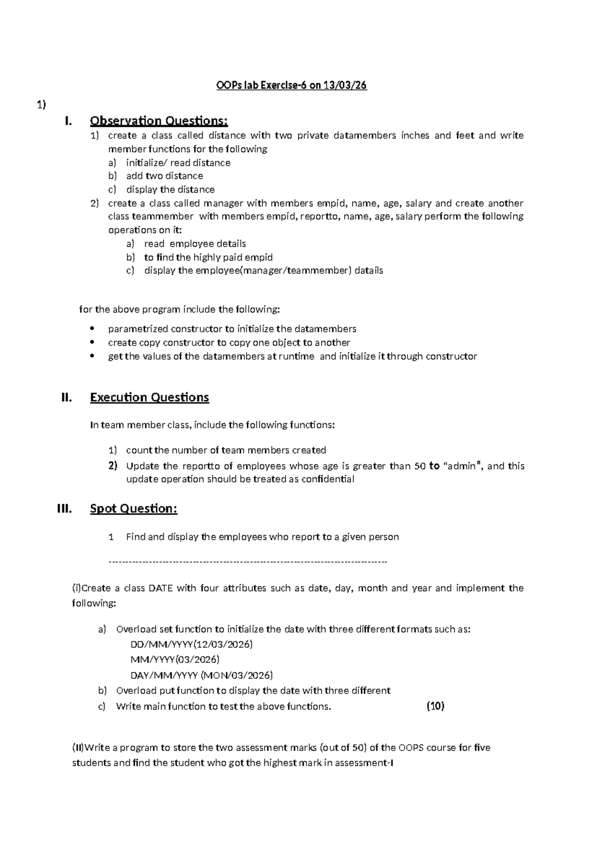 OOPs Lab Exercise: Class Design & Implementation (CS101) - Studocu