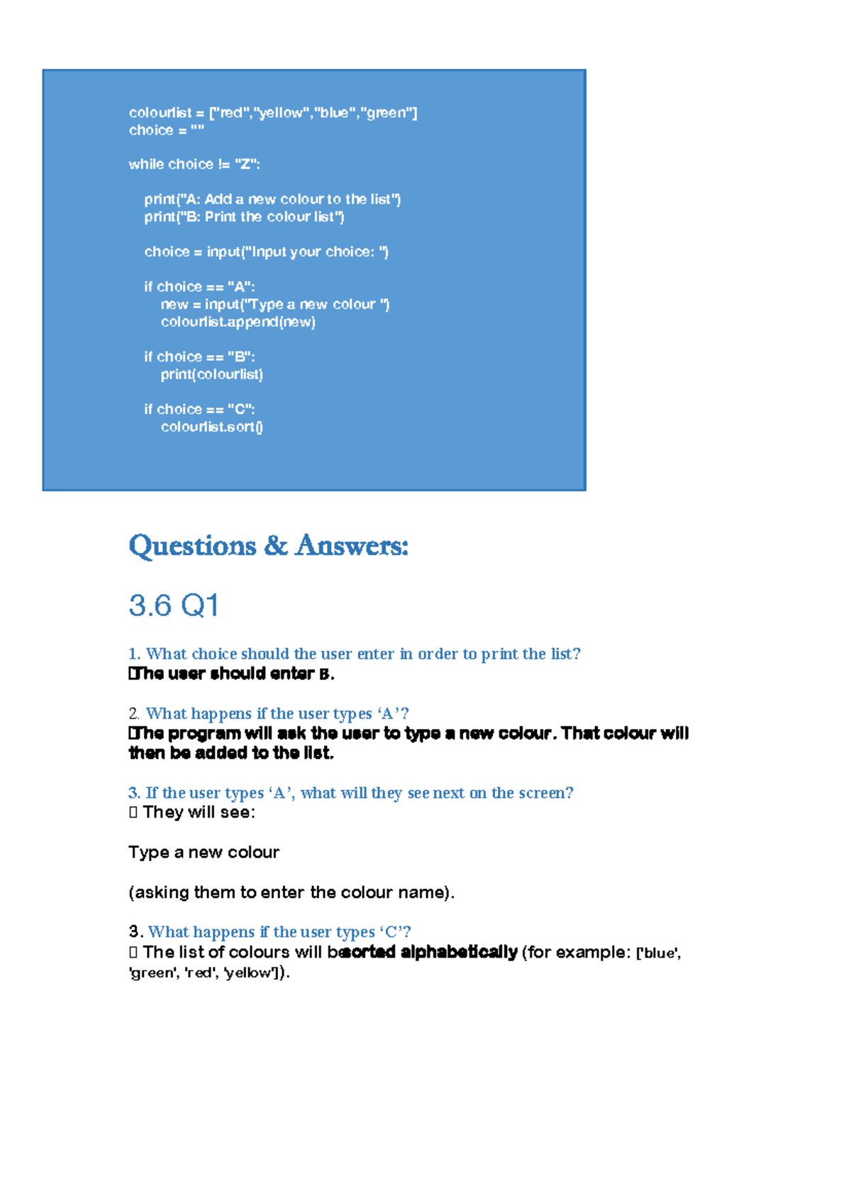 Python List Operations & User Interaction - Q&A Guide (3.6) - Studocu