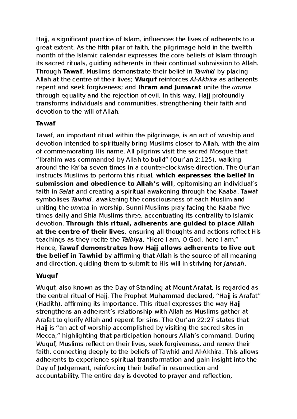 Hajj Essay: Exploring the Transformative Rituals of Islam - Studocu