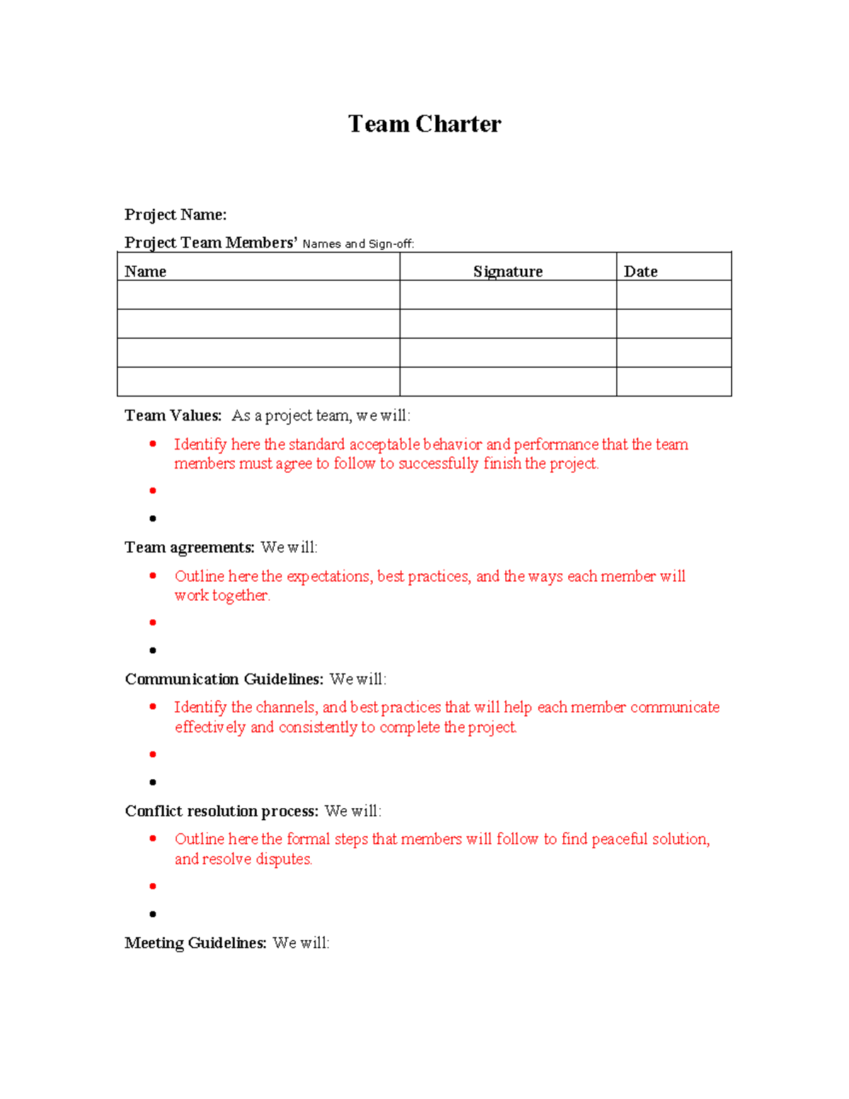 Team Charter - Activity 2 Guidelines and Agreements - Studocu