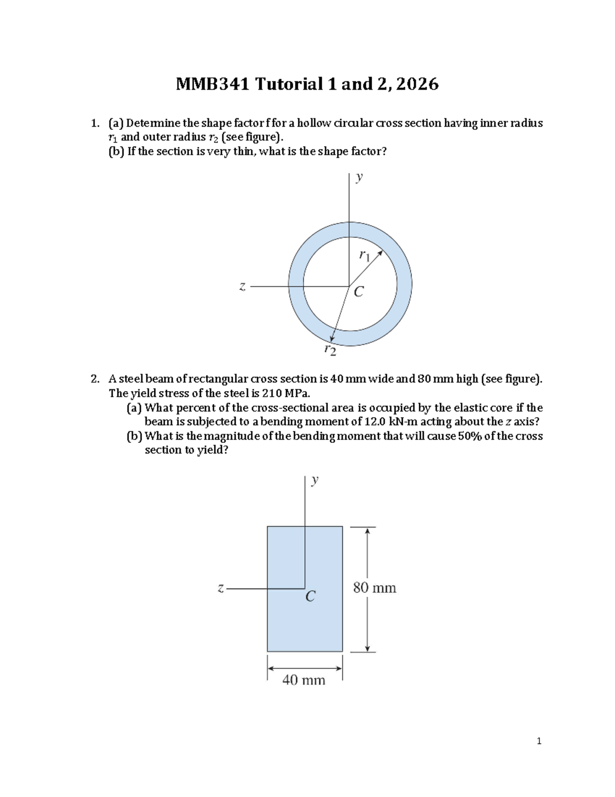 MMB341 Shape Factor Calculations: Tutorial 1 & 2, 2026 - Studocu