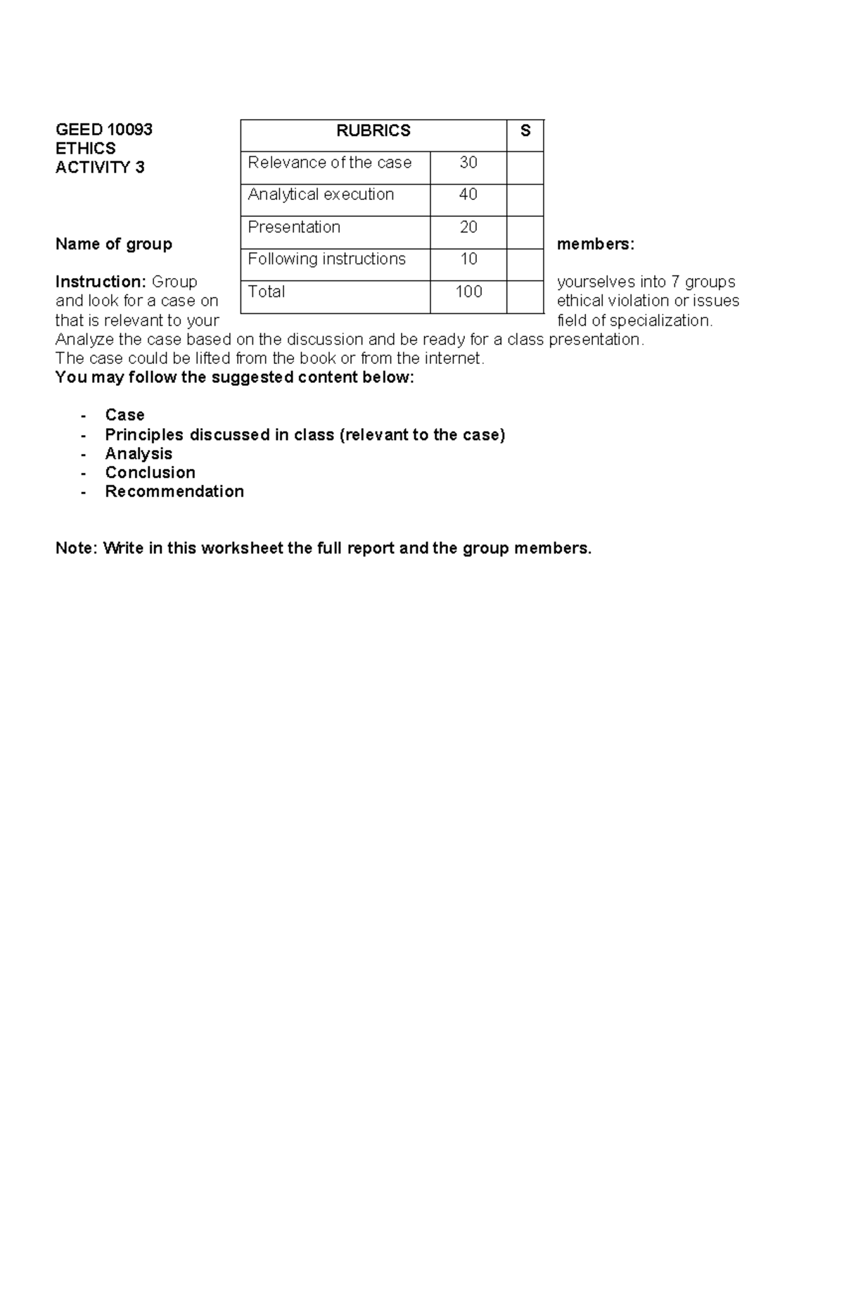 GEED 10093 - Activity 3: Case Presentation on Ethical Violations - Studocu