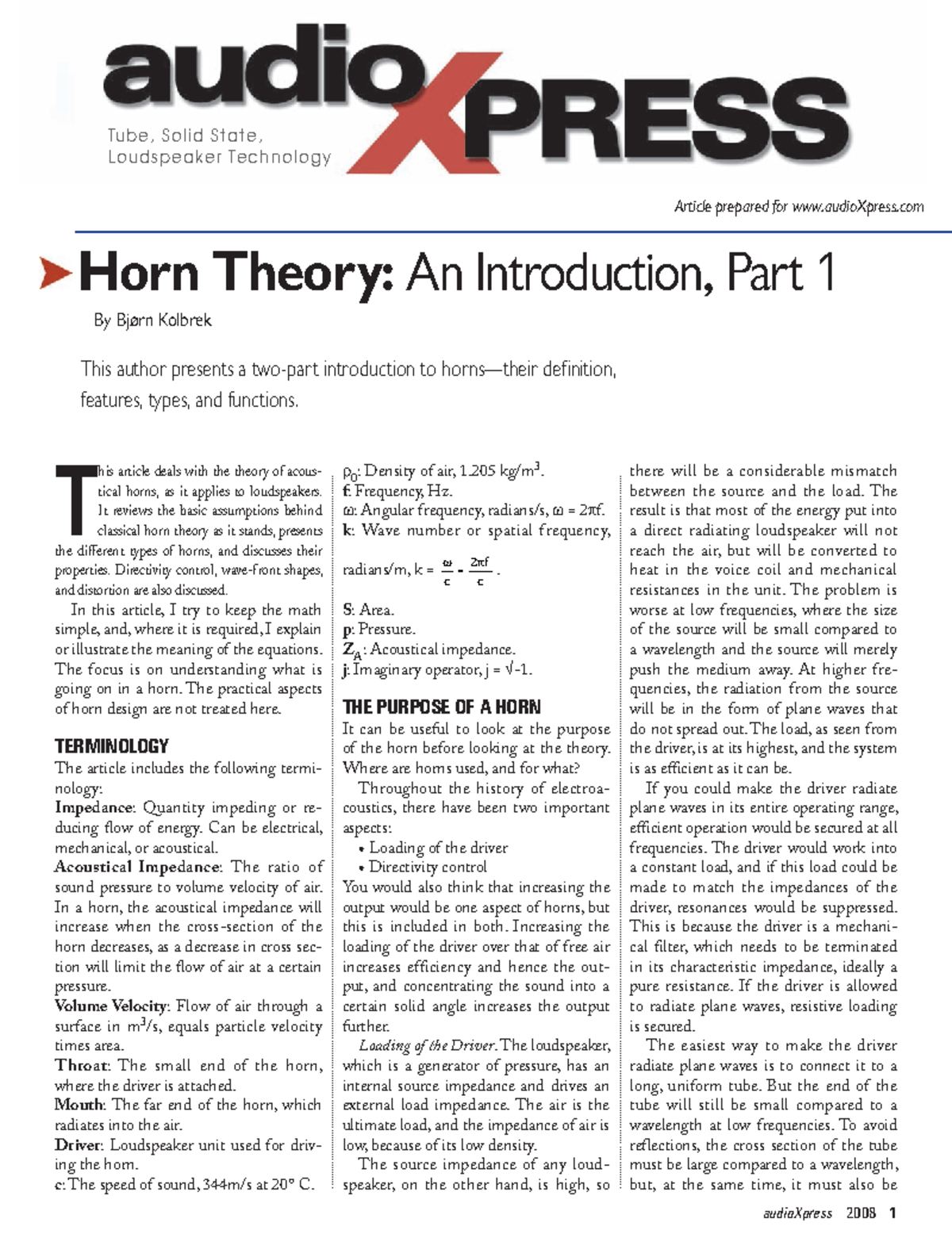 Horn Theory: An In-Depth Introduction - Part 1 (audioXpress 2008) - Studocu