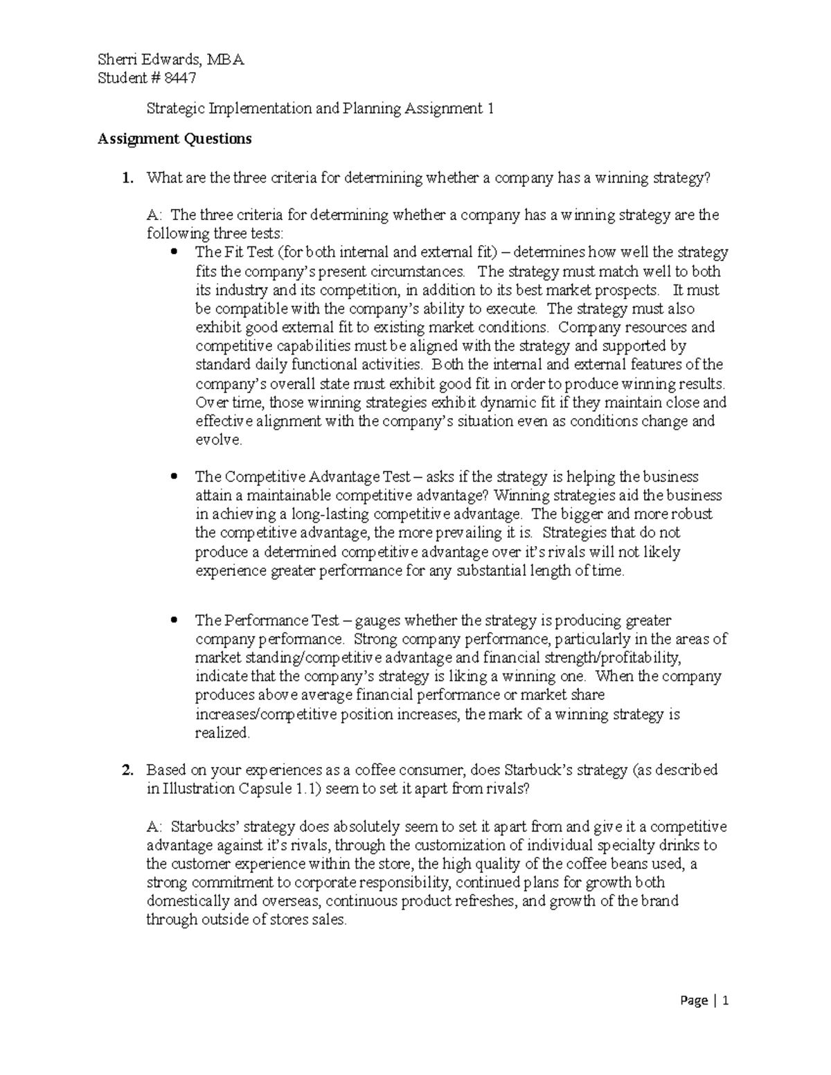 Strategic Implementation and Planning Assignment 1 - The strategy must ...