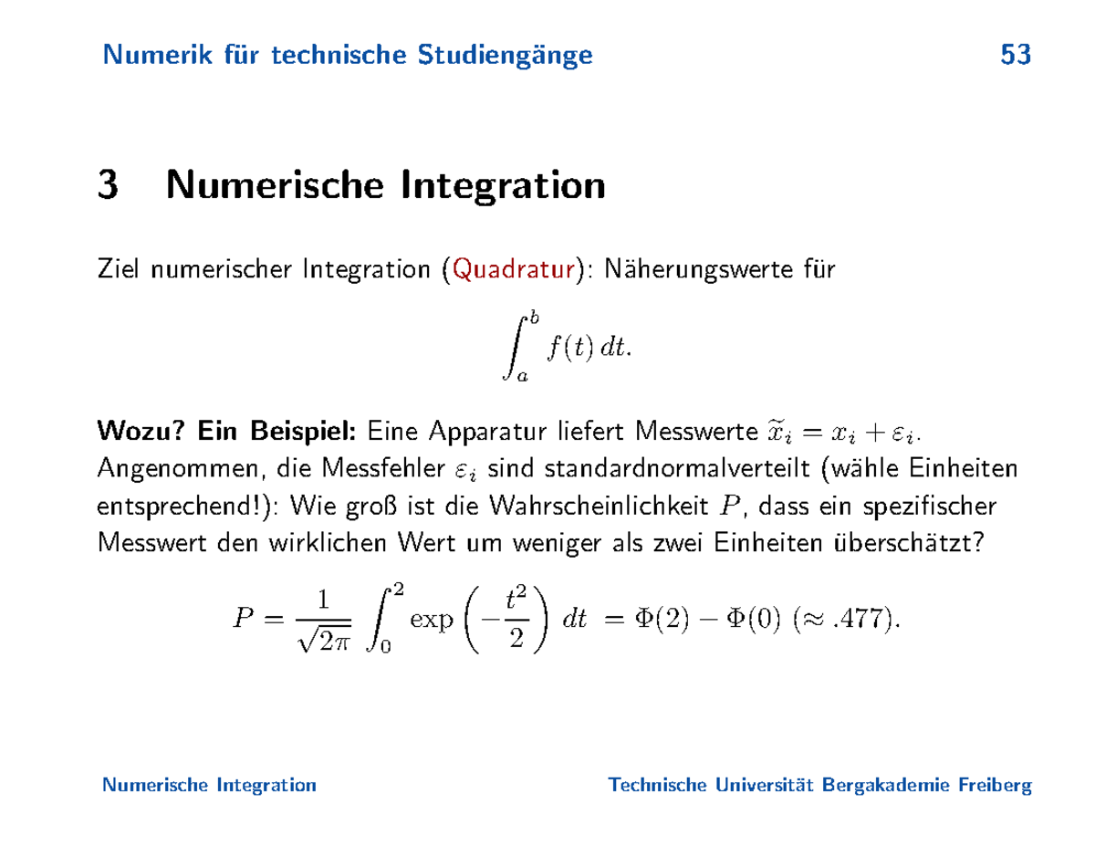 Folien 3 - Sommersemester - 3 Numerische Integration Ziel numerischer ...