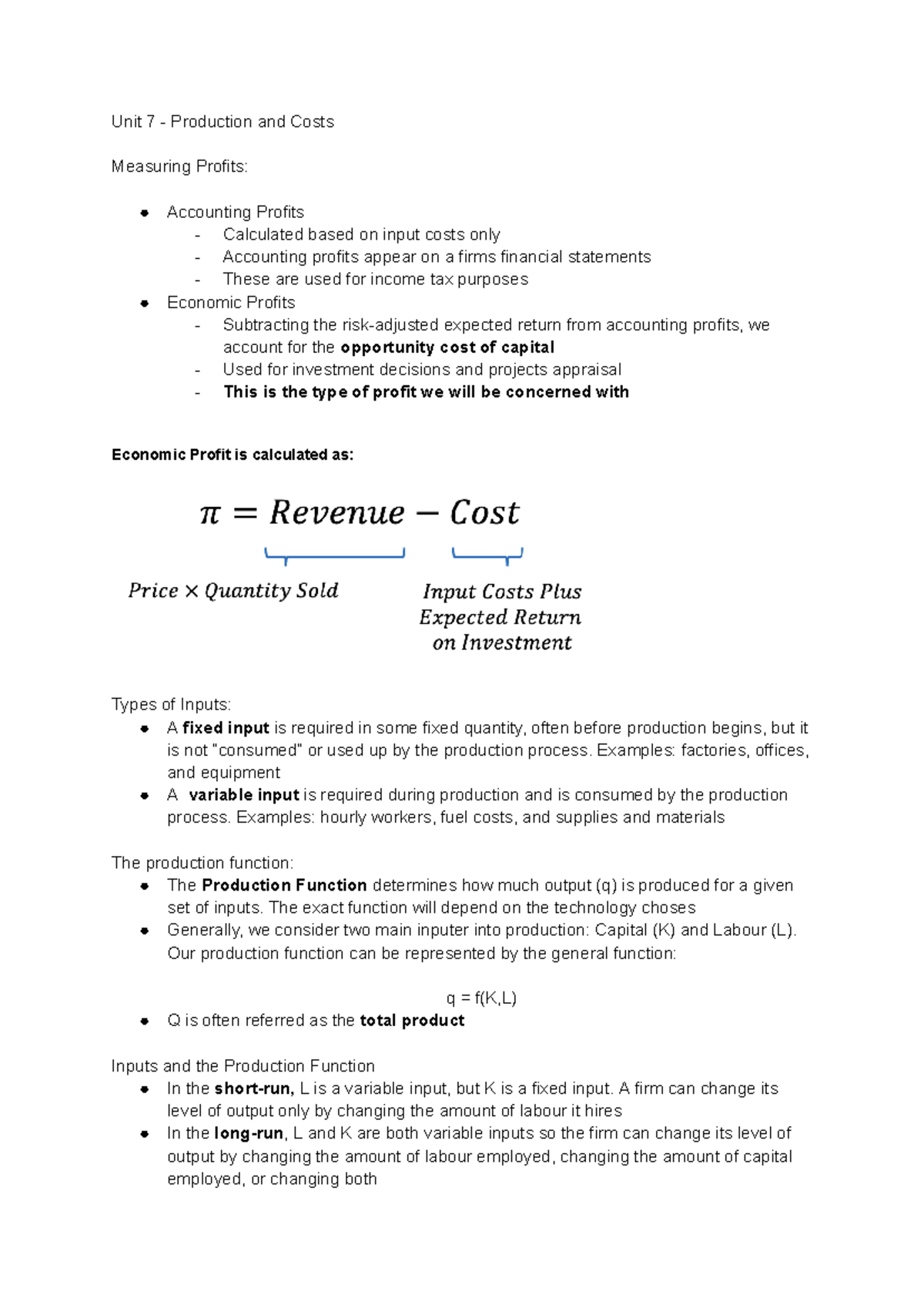ECON - Chapter 9: Production, Costs, and Measuring Profits - Studocu