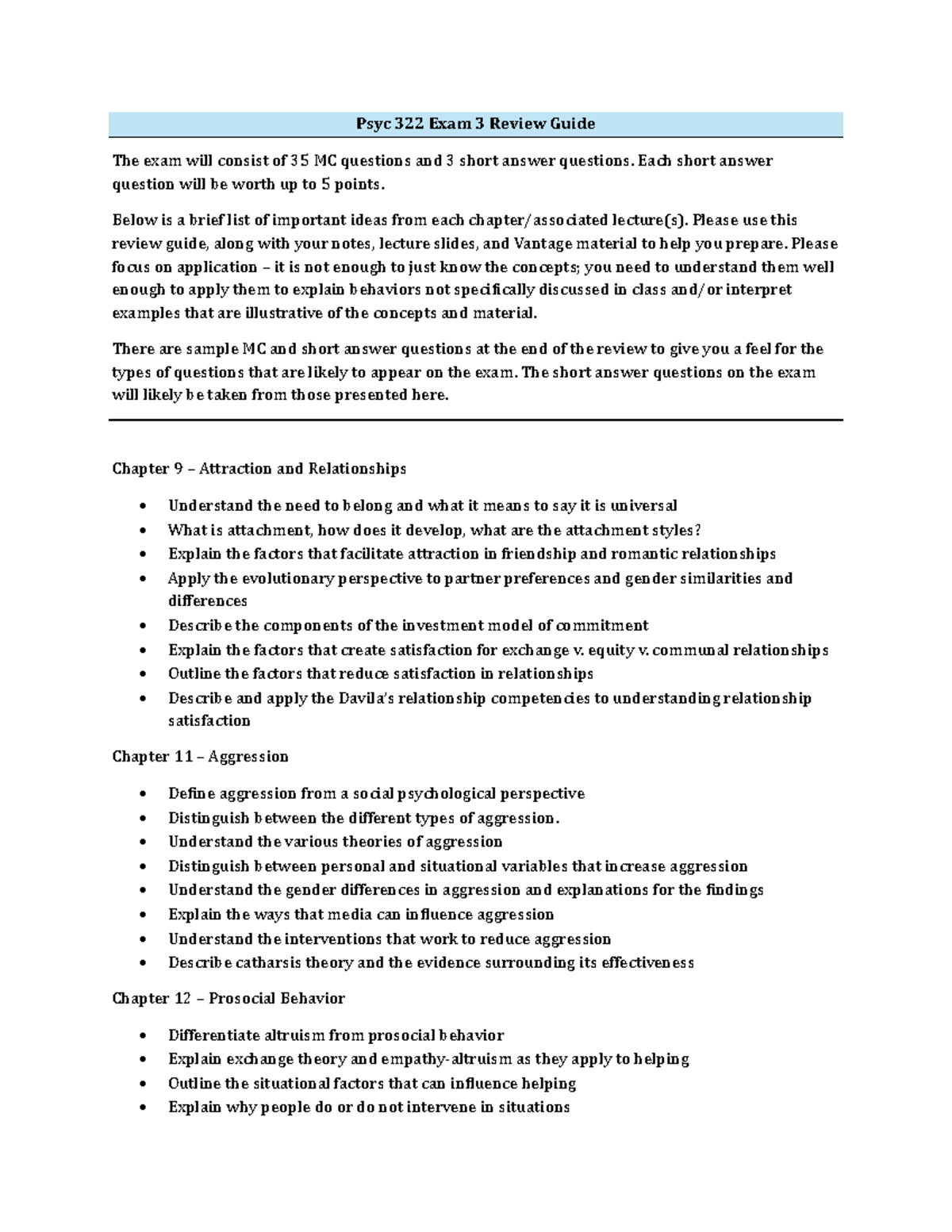 Psyc 322 Exam 3 Review Guide: Key Concepts, Sample Qs & Important ...