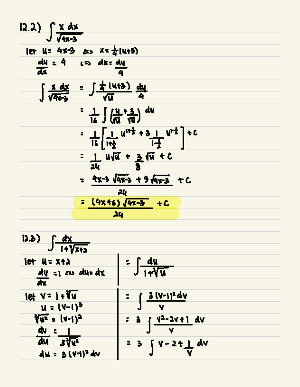 Asm5 part1 - asm 5 answer - 12 ) / DX 4 ×- let U= 4 ×-3 s = 4-14-13) 9 ...