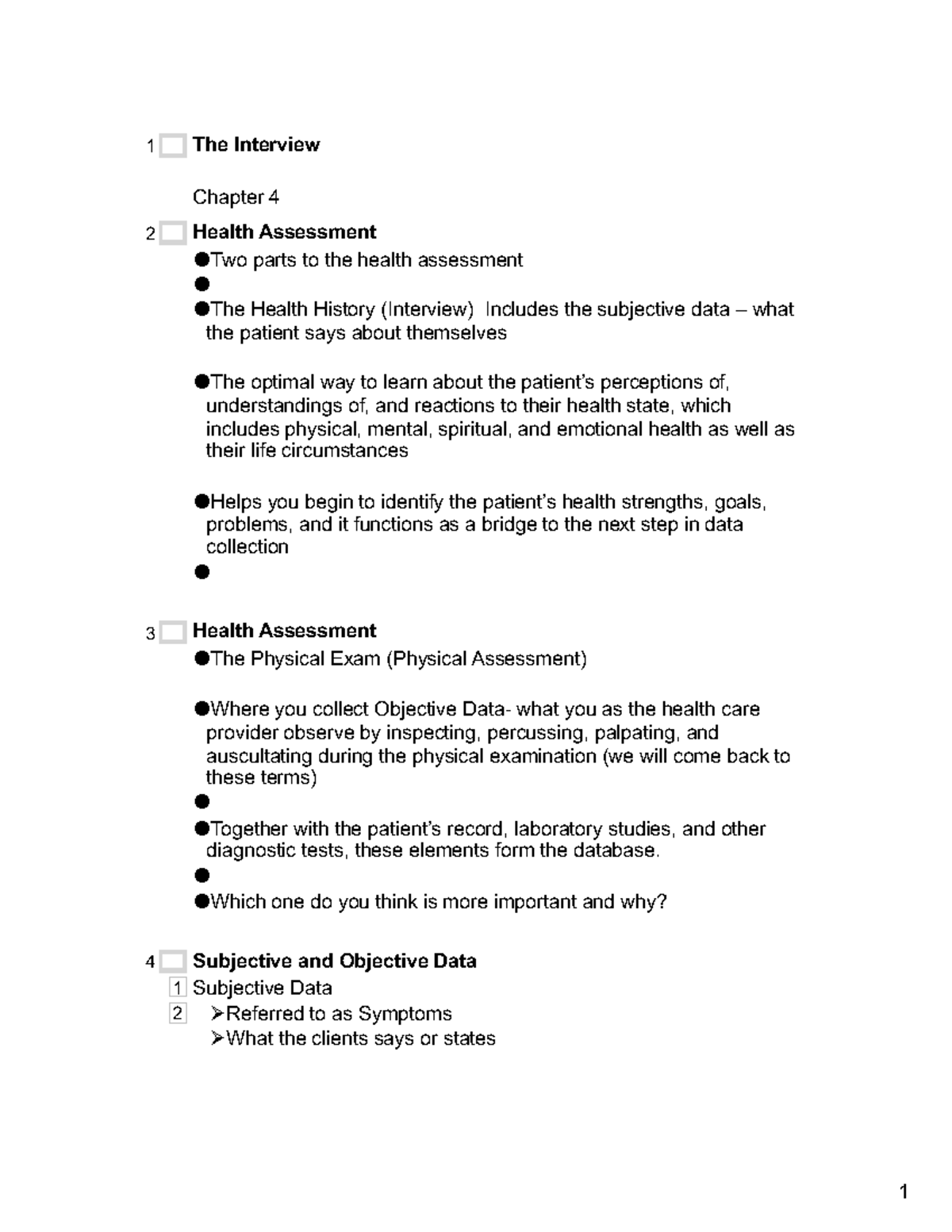 Chapter 4 NURS 104 - ... - 1 The Interview Chapter 4 Health Assessment ...