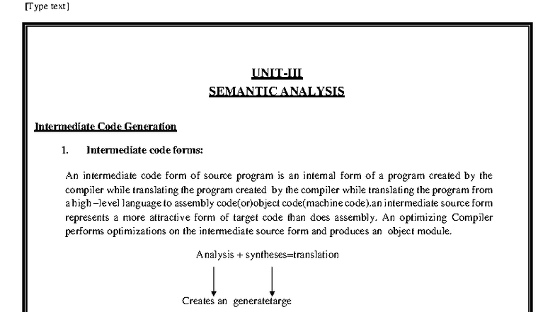 CD UNIT-III: Intermediate Code Generation and Semantic Analysis Notes ...