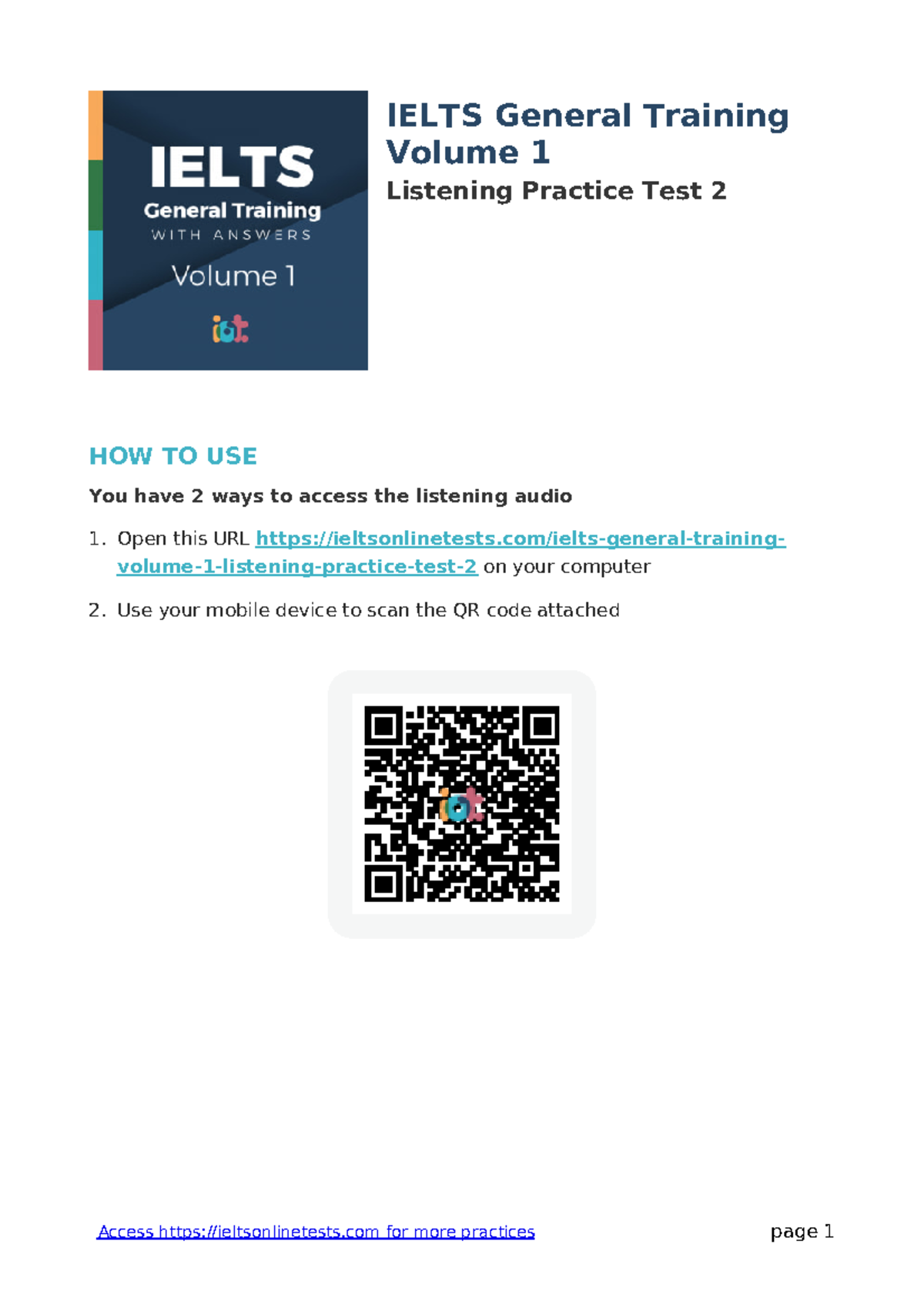 IELTS General Training Volume 1 Listening Practice Test 2 Guide - Studocu