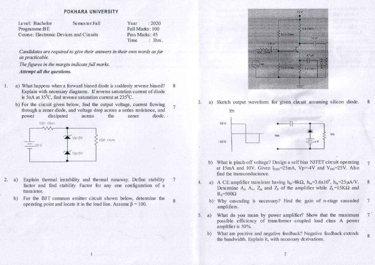 EDC-20 Fall - Electronic Devices and Circuits Exam Past Paper Analysis ...