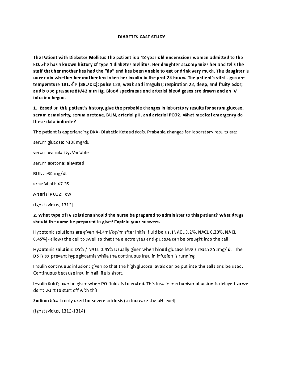 NURS 2255 Final Case Study on Diabetes Mellitus and DKA Management ...