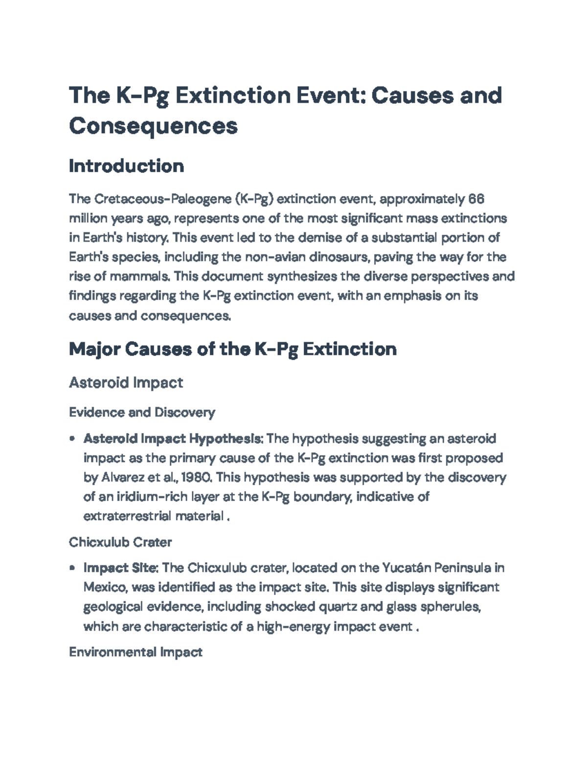 The K-Pg Extinction Event: Causes, Consequences, and Implications - The ...