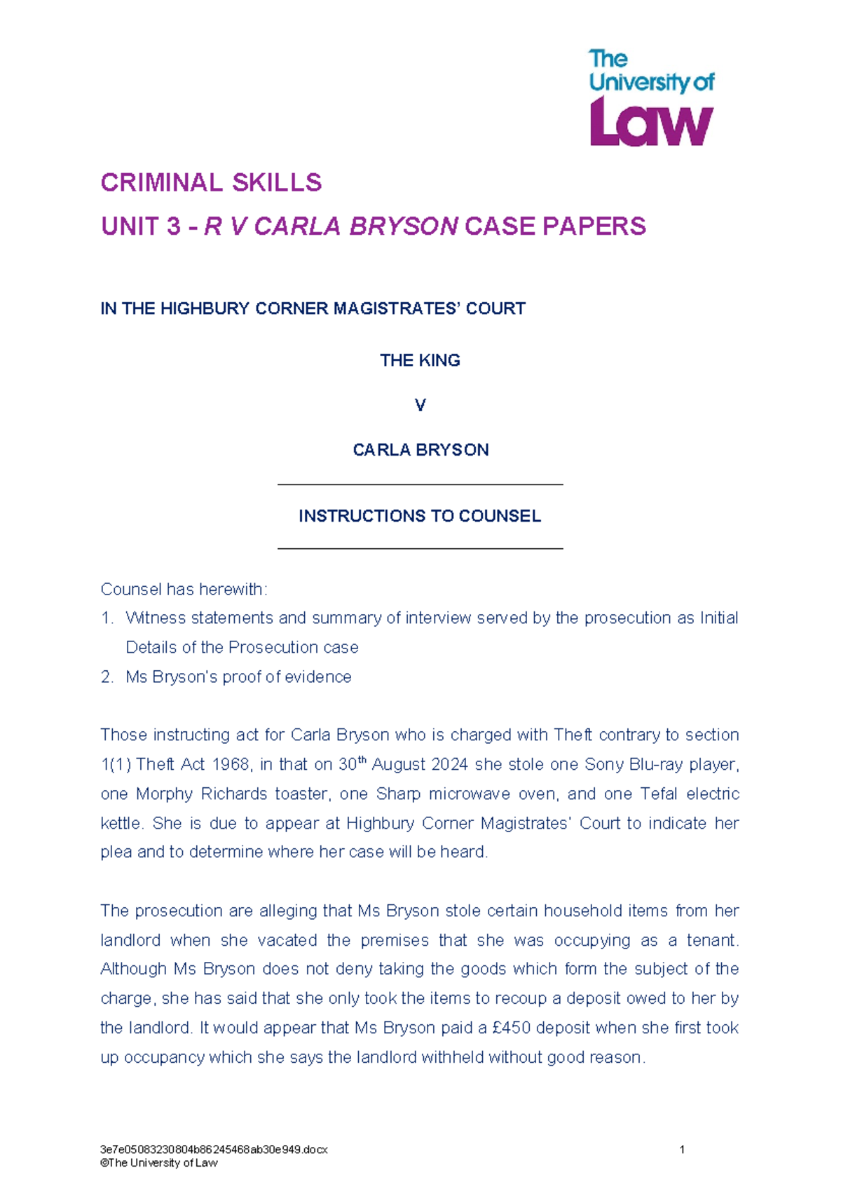 R v Carla Bryson Case Papers - Highbury Corner Court - Studocu