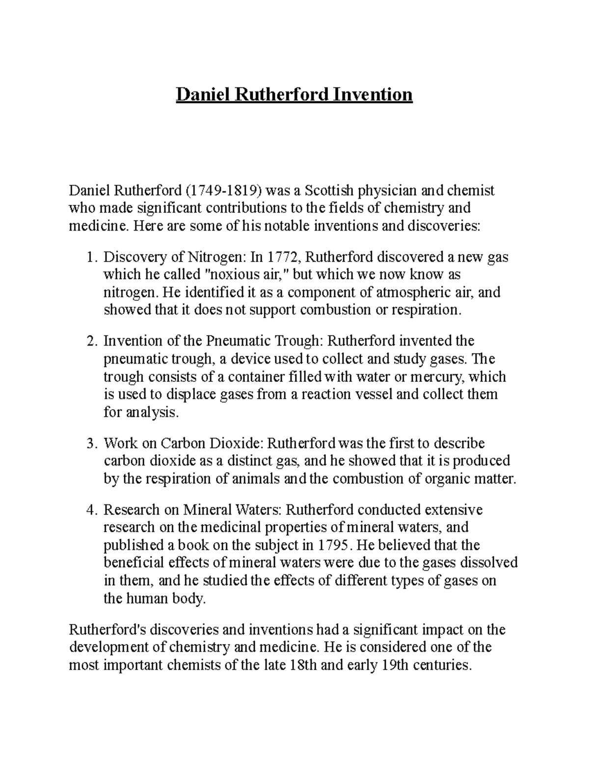 Daniel Rutherford's Inventions and Discoveries in Chemistry - Studocu