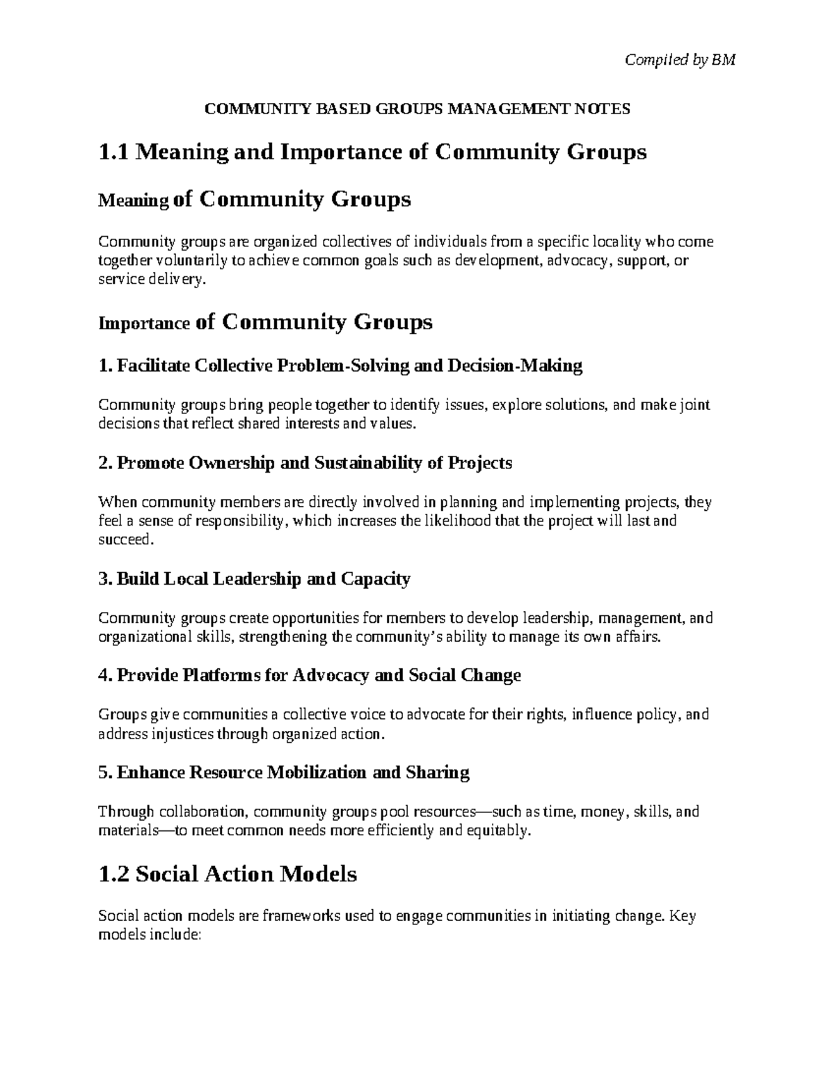 BM Community Based Groups Management: Revised Notes Overview - Studocu