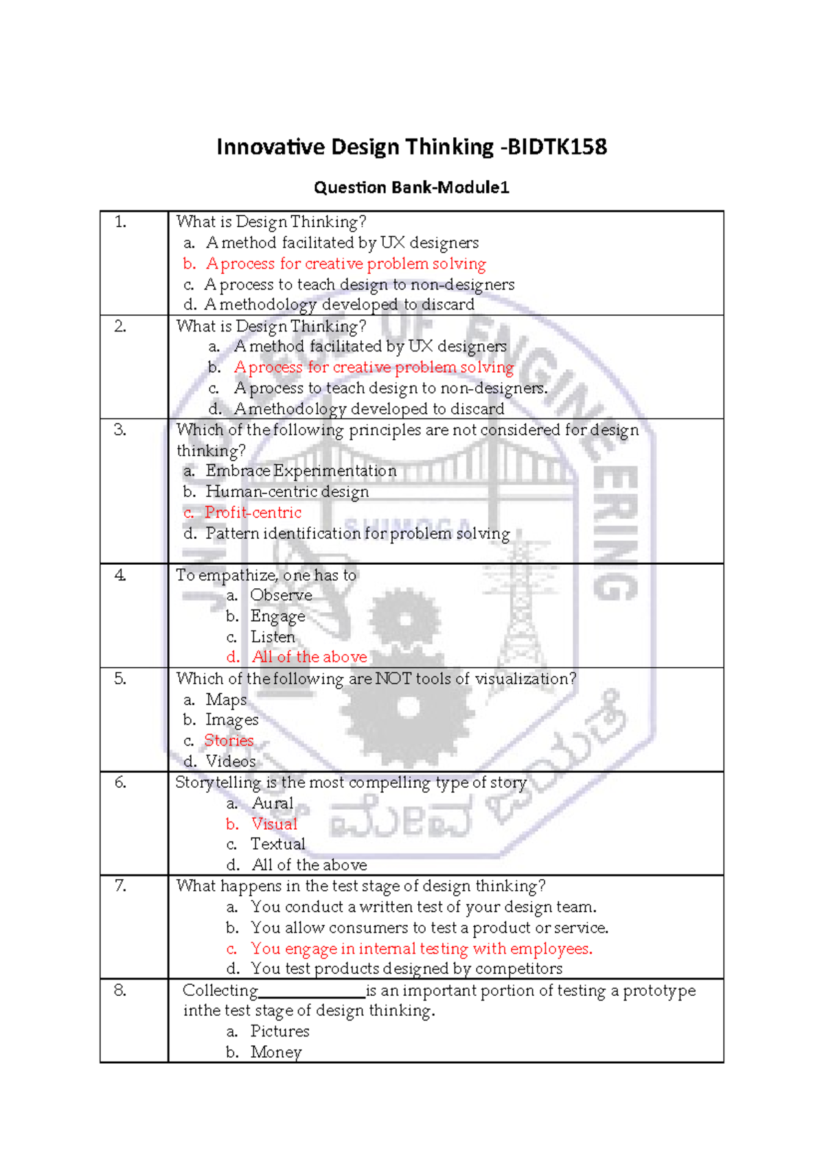 IDT-Module 1QB - Design Thinking Question Bank - Studocu