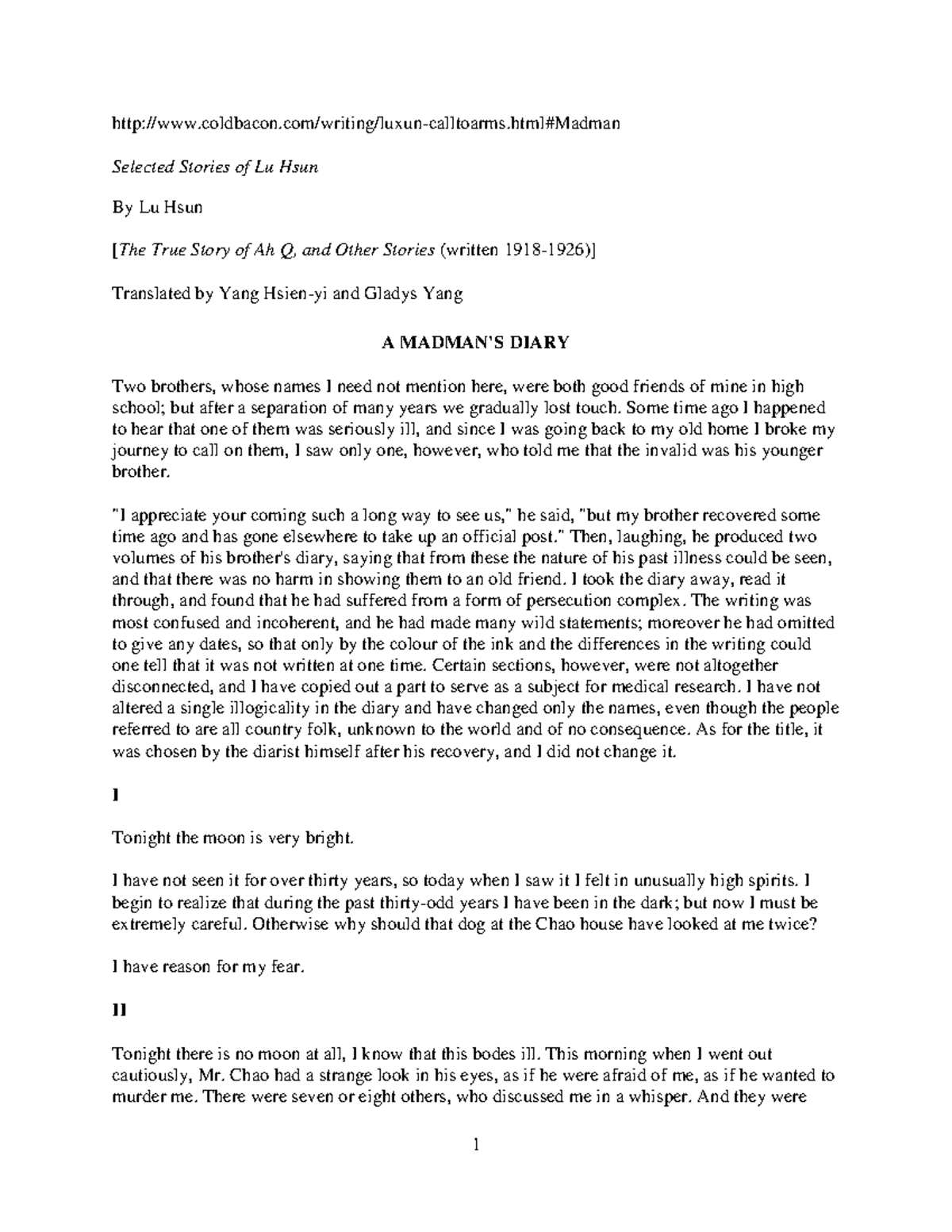 Selected Stories of Lu Hsun: A Madman's Diary Analysis & Summary - Studocu