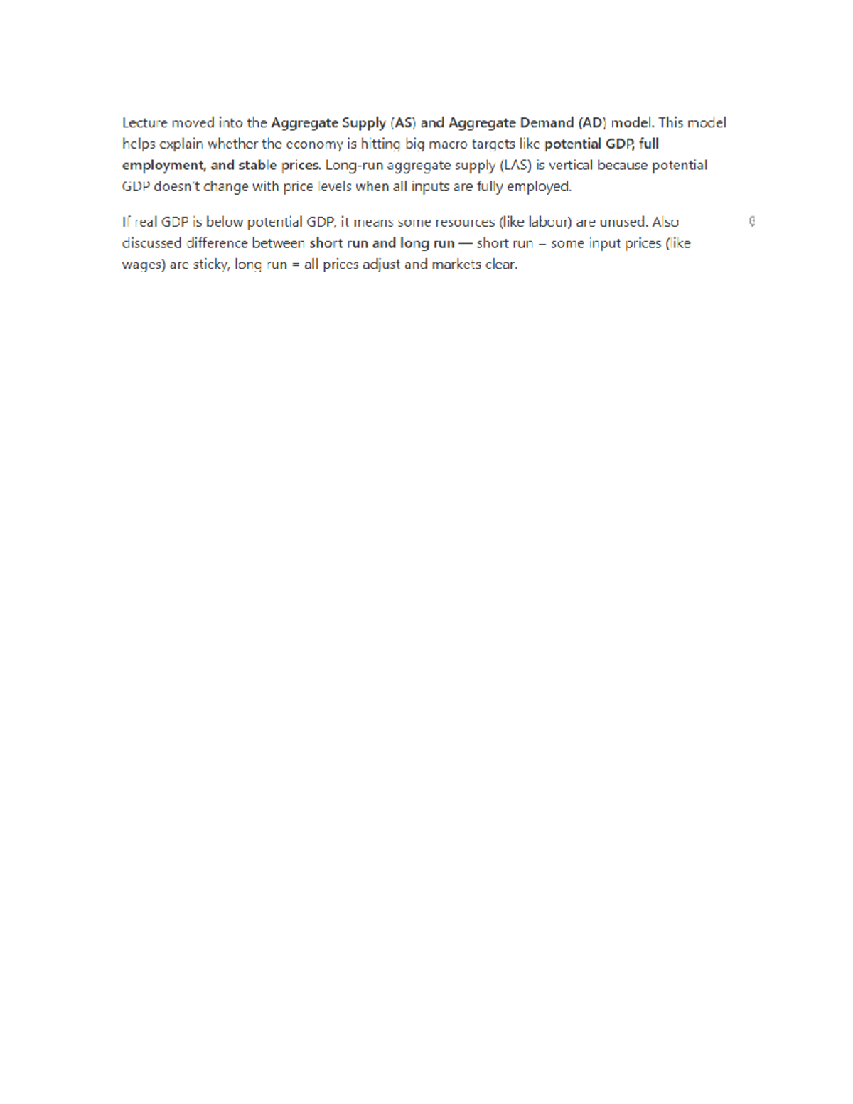 Lecture Notes on Aggregate Supply (AS) & Demand (AD) Model - Studocu