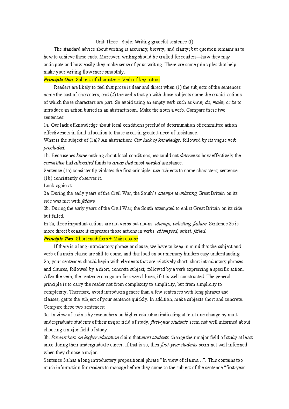Unit Three Supplement 1: Crafting Graceful Sentences - Studocu
