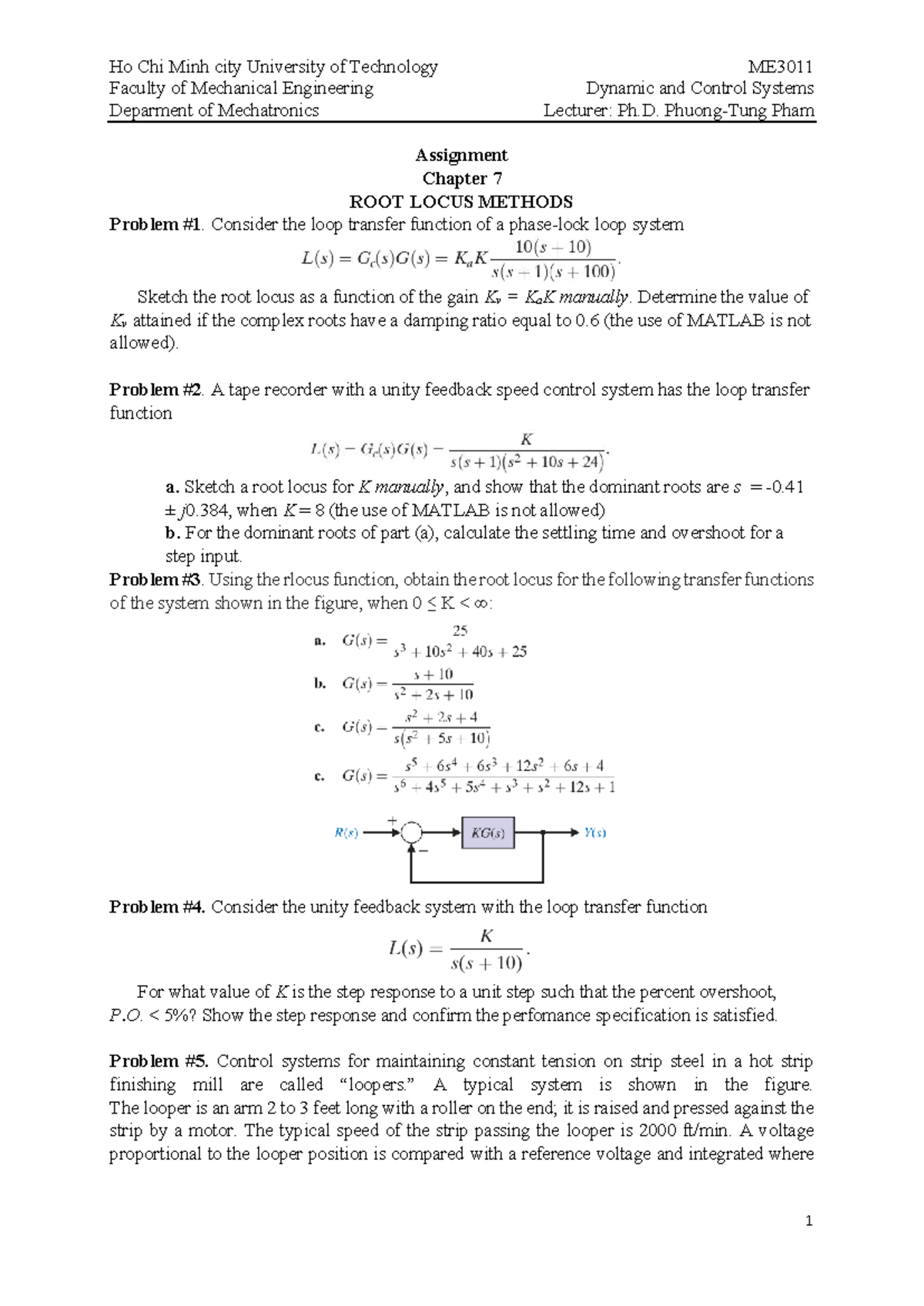 ME3011 Dynamic & Control Systems: Root Locus Methods Assignment - Studocu