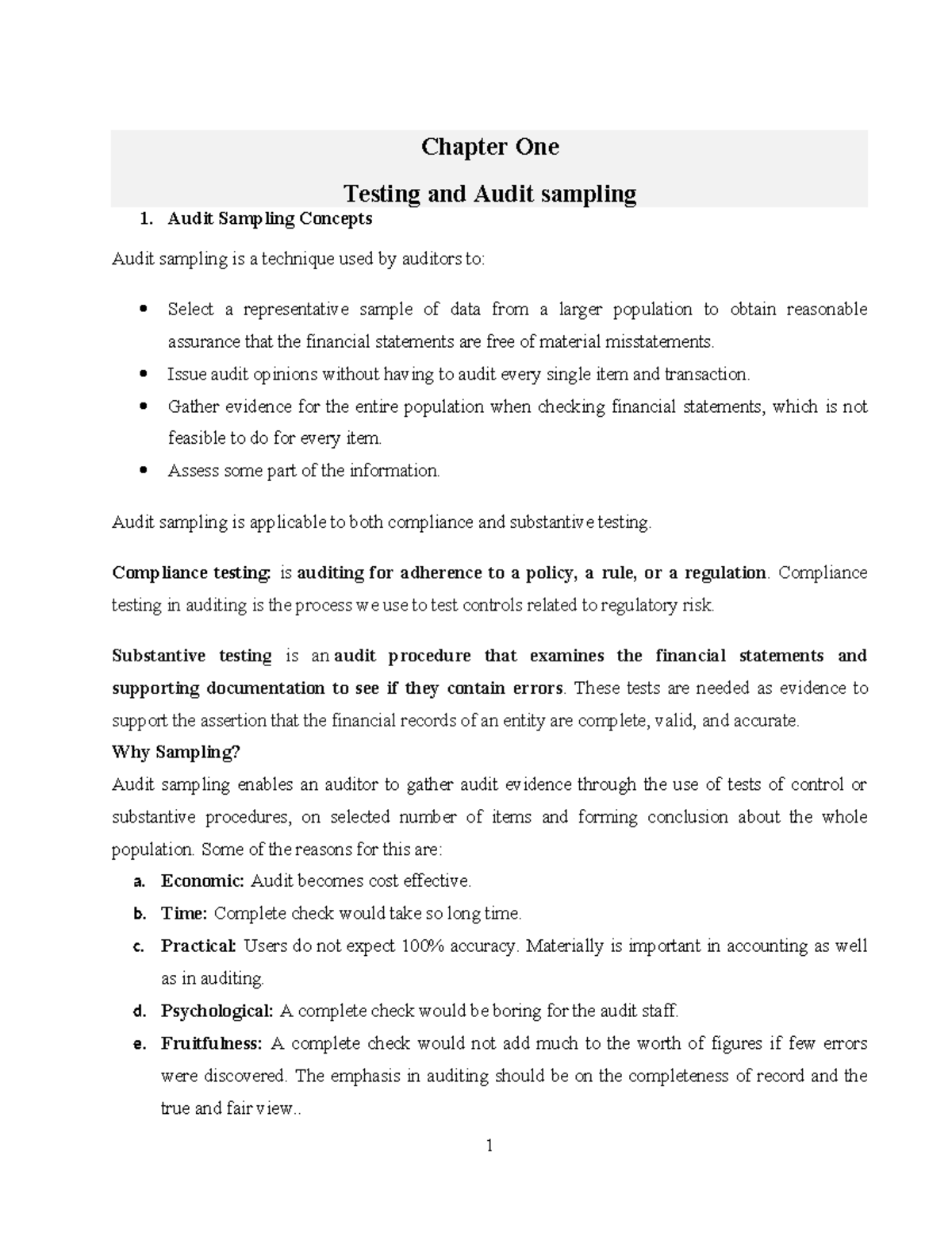 Auditing-II CH 1: Key Concepts in Audit Sampling and Testing - Studocu