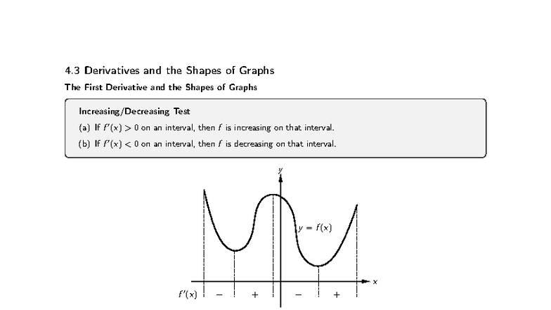 4.3 Derivatives and Graph Shapes: First & Second Derivative Tests - Studocu