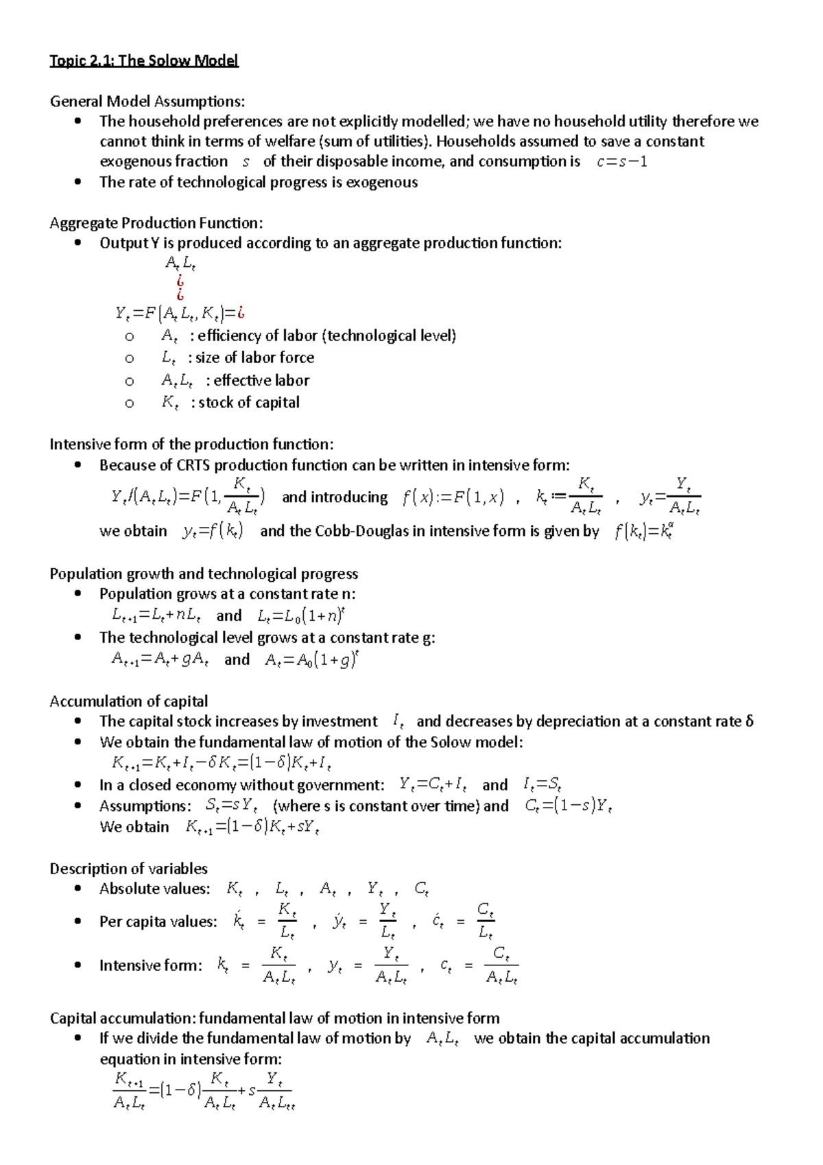 Growth Theory - Lecture Notes on Solow and Endogenous Models - Studocu