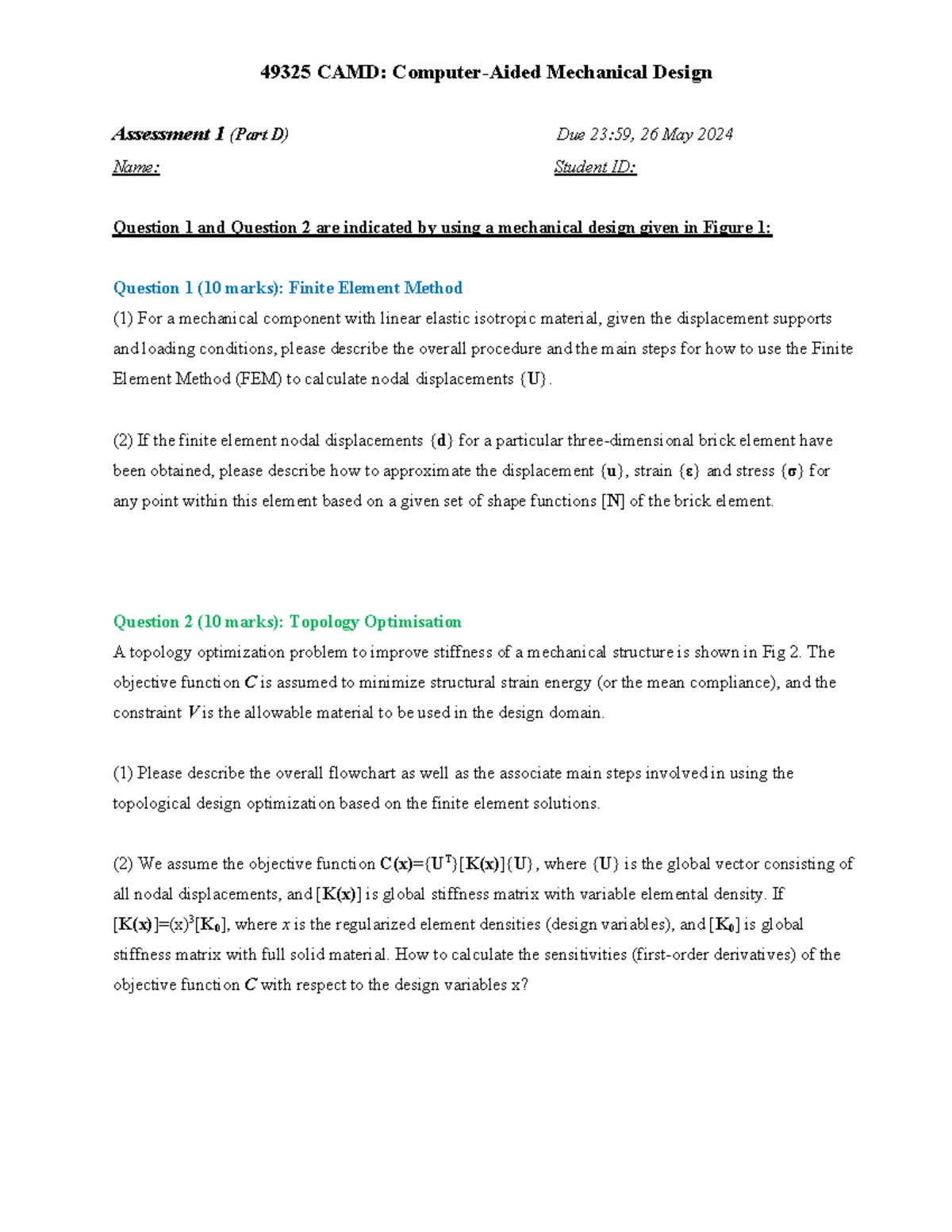 49325 CAMD: Mechanical Design Assessment 1 (Part D) Guide 2025 - Studocu