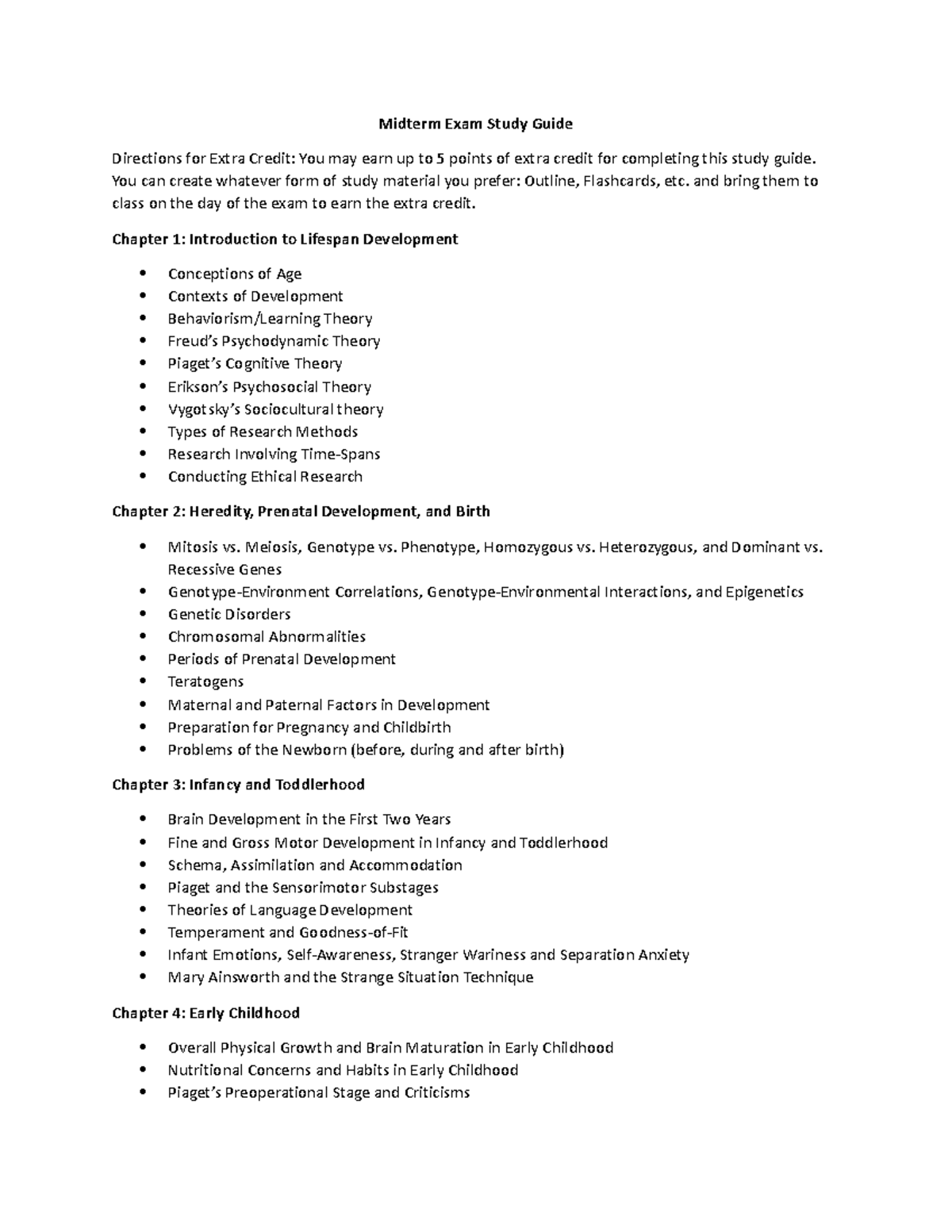 Midterm Exam Study Guide-1 for Lifespan Development (PSY 101) - Studocu
