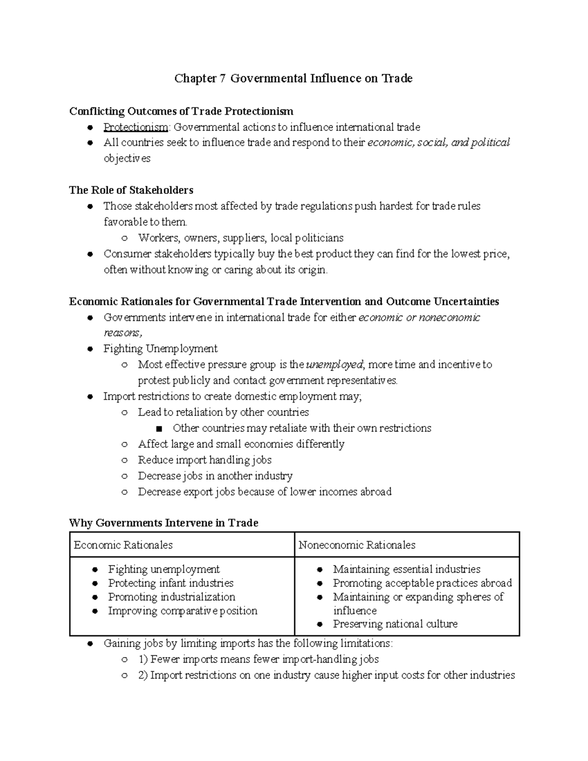 D270 Chapter 7 Lecture Notes: Government Economic Intervention in Trade ...