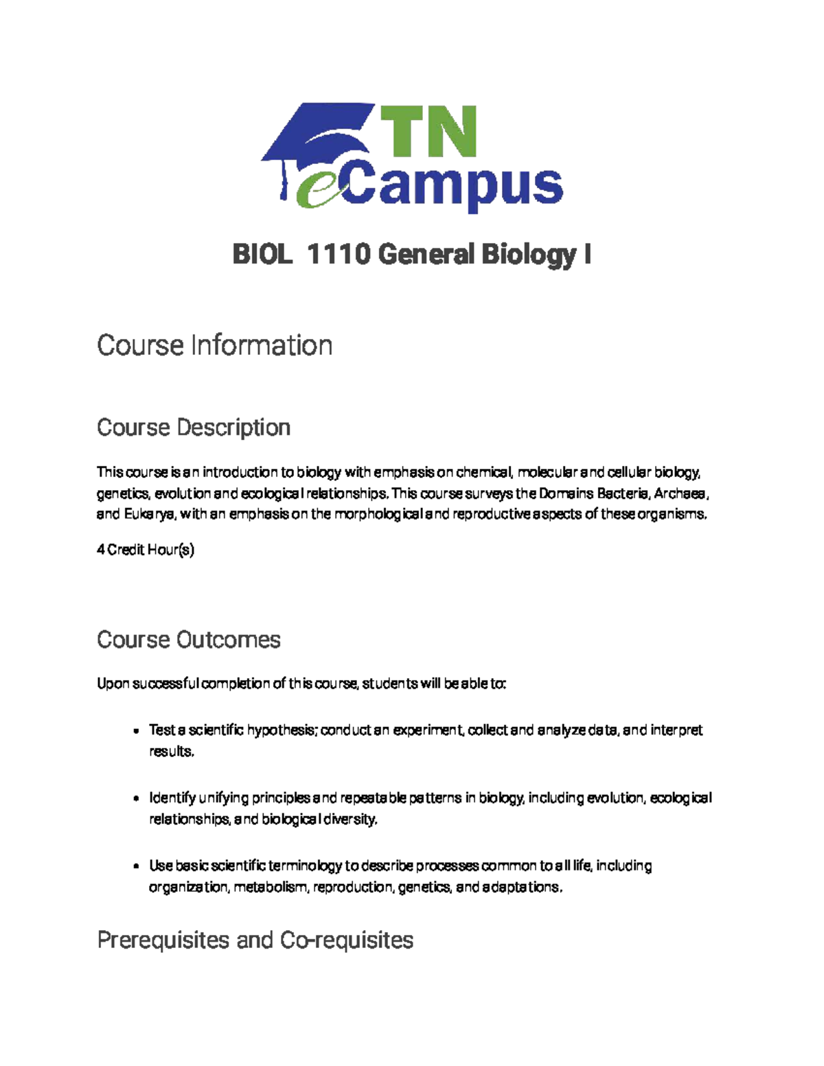 2025 Fall BIOL 1110 R50 General Biology I Course Overview and Details ...